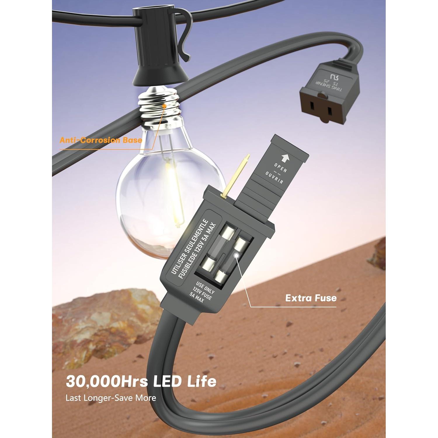 Luces de Cuerda LED G40 SUNSGNE 7.62m 25 Bombillas E12