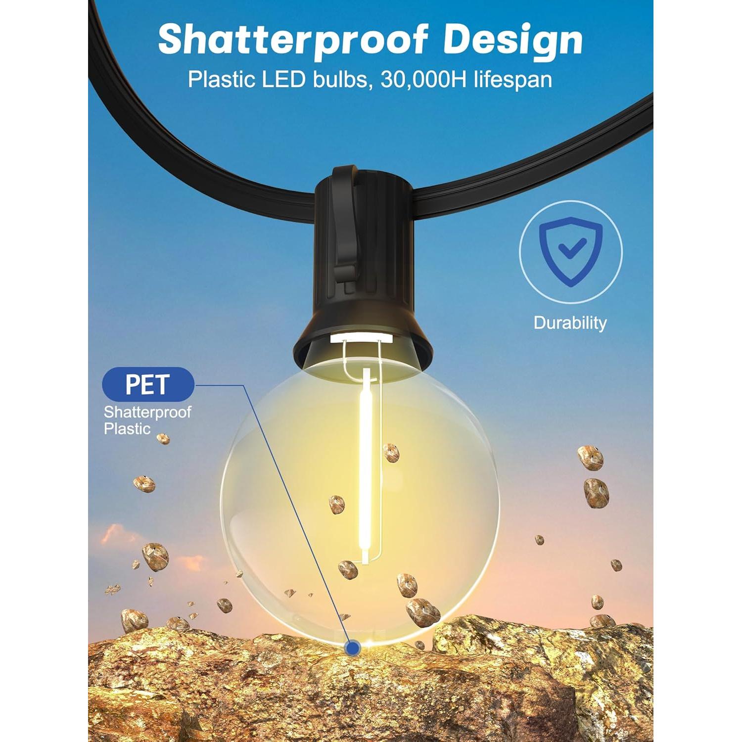 Luces de Cuerda LED G40 SUNSGNE 7.62m 25 Bombillas E12