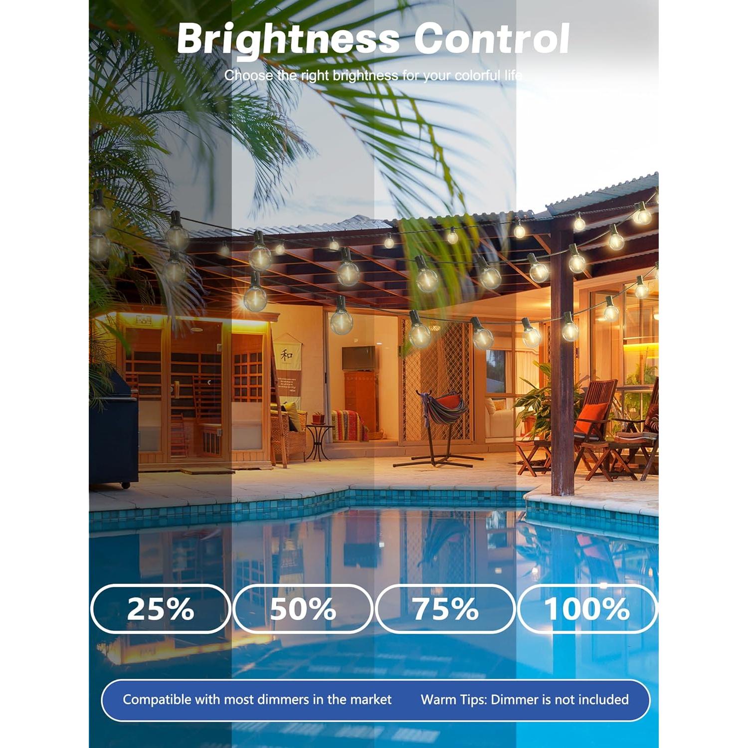 Luces de Cuerda LED G40 SUNSGNE 7.62m 25 Bombillas E12