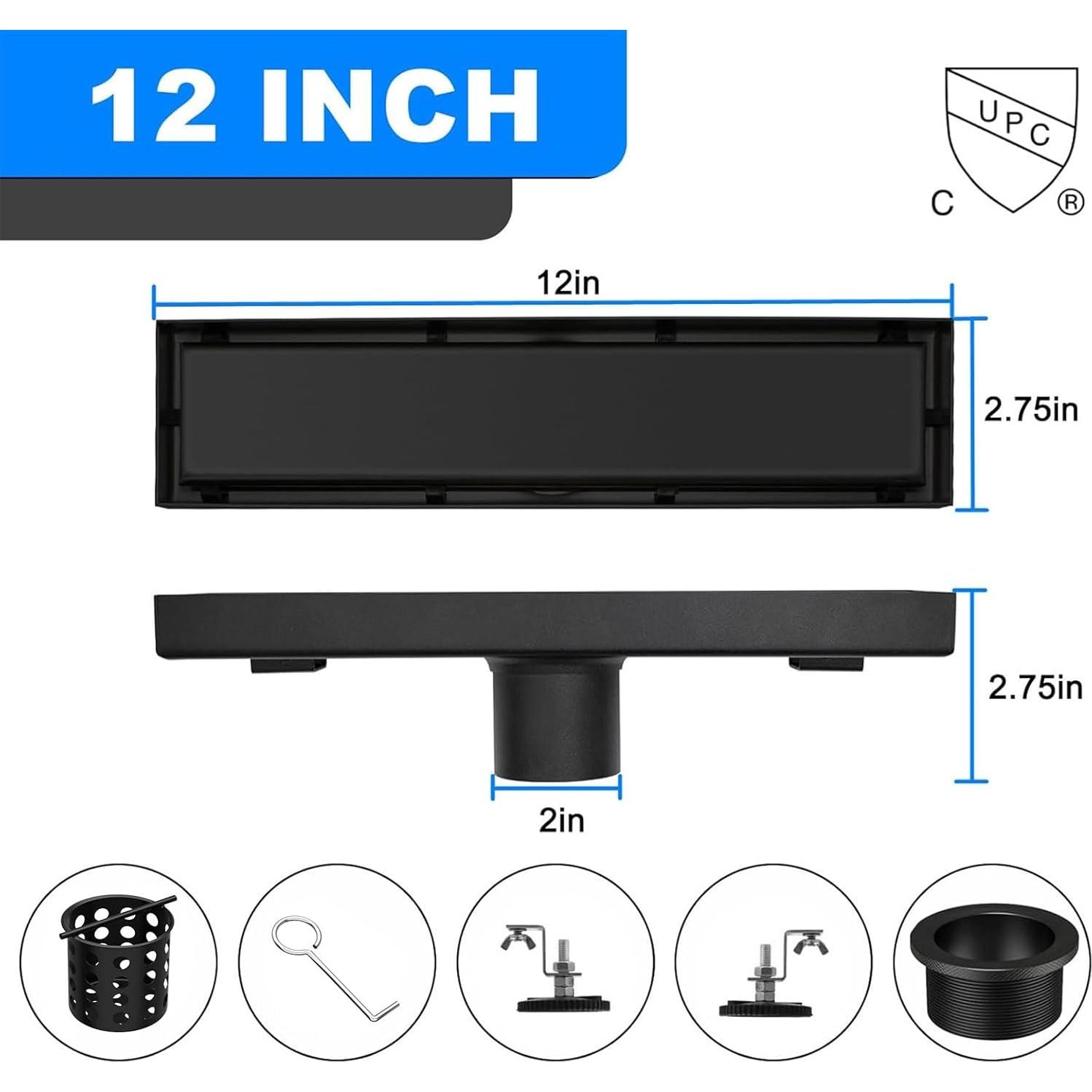Desagüe de Ducha Lineal Fibetter 30.48 cm Negro Acero Inoxidable