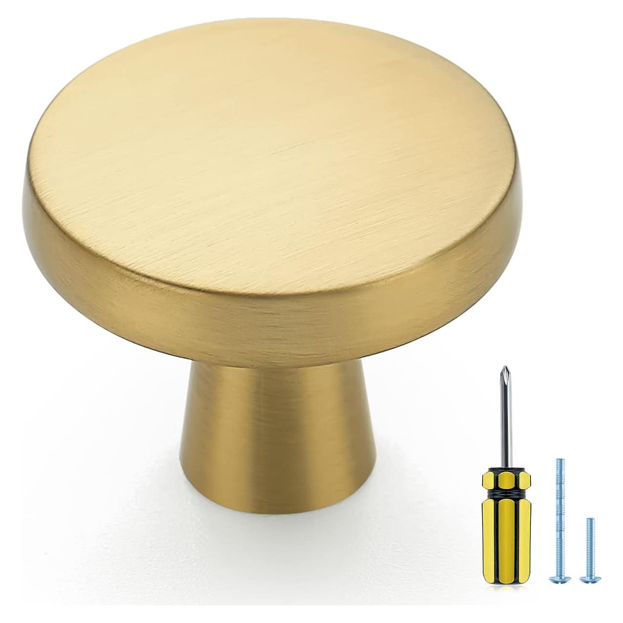 Ravinte 30 Pack Solid Knobs Kitchen Cabinet Round Pulls Dresser Handles Gold Cupboard Hardware Brushed Brass Door Drawer Knobs