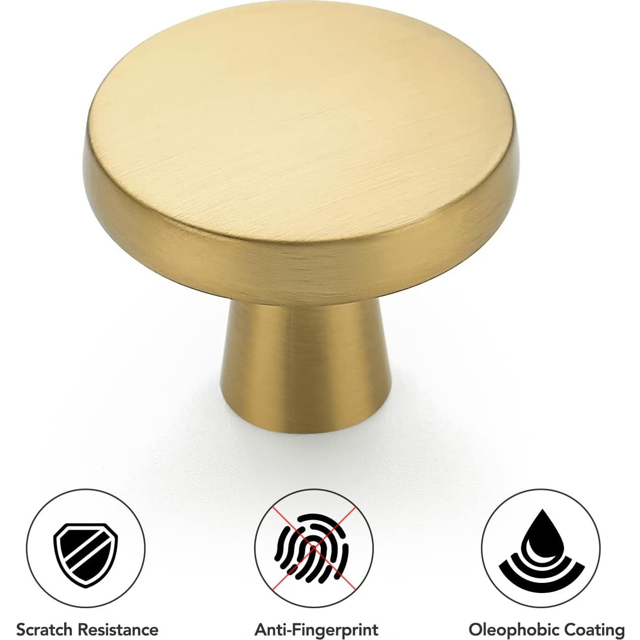 Ravinte 30 Pack Solid Knobs Kitchen Cabinet Round Pulls Dresser Handles Gold Cupboard Hardware Brushed Brass Door Drawer Knobs