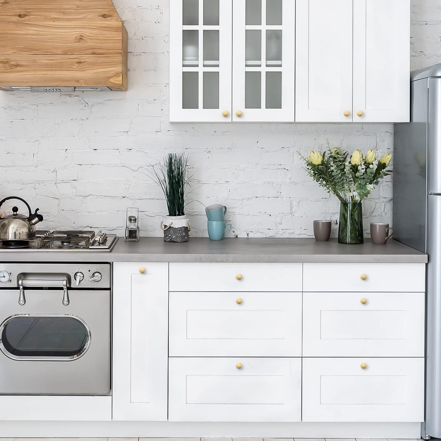 Ravinte 30 Pack Solid Knobs Kitchen Cabinet Round Pulls Dresser Handles Gold Cupboard Hardware Brushed Brass Door Drawer Knobs