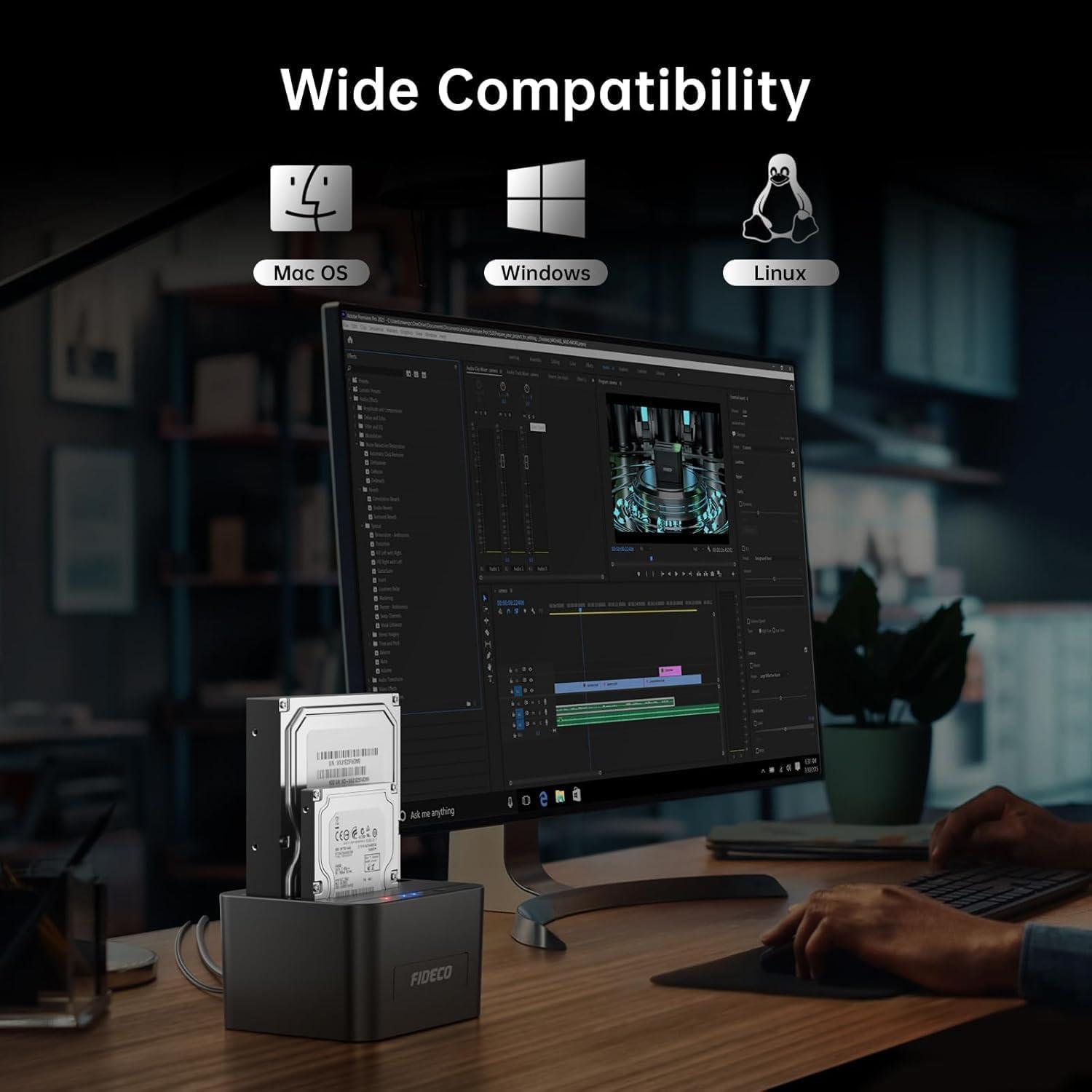 Estación de Acoplamiento HDD FIDECO USB 3.0 Doble Bahía 2.5/3.5"