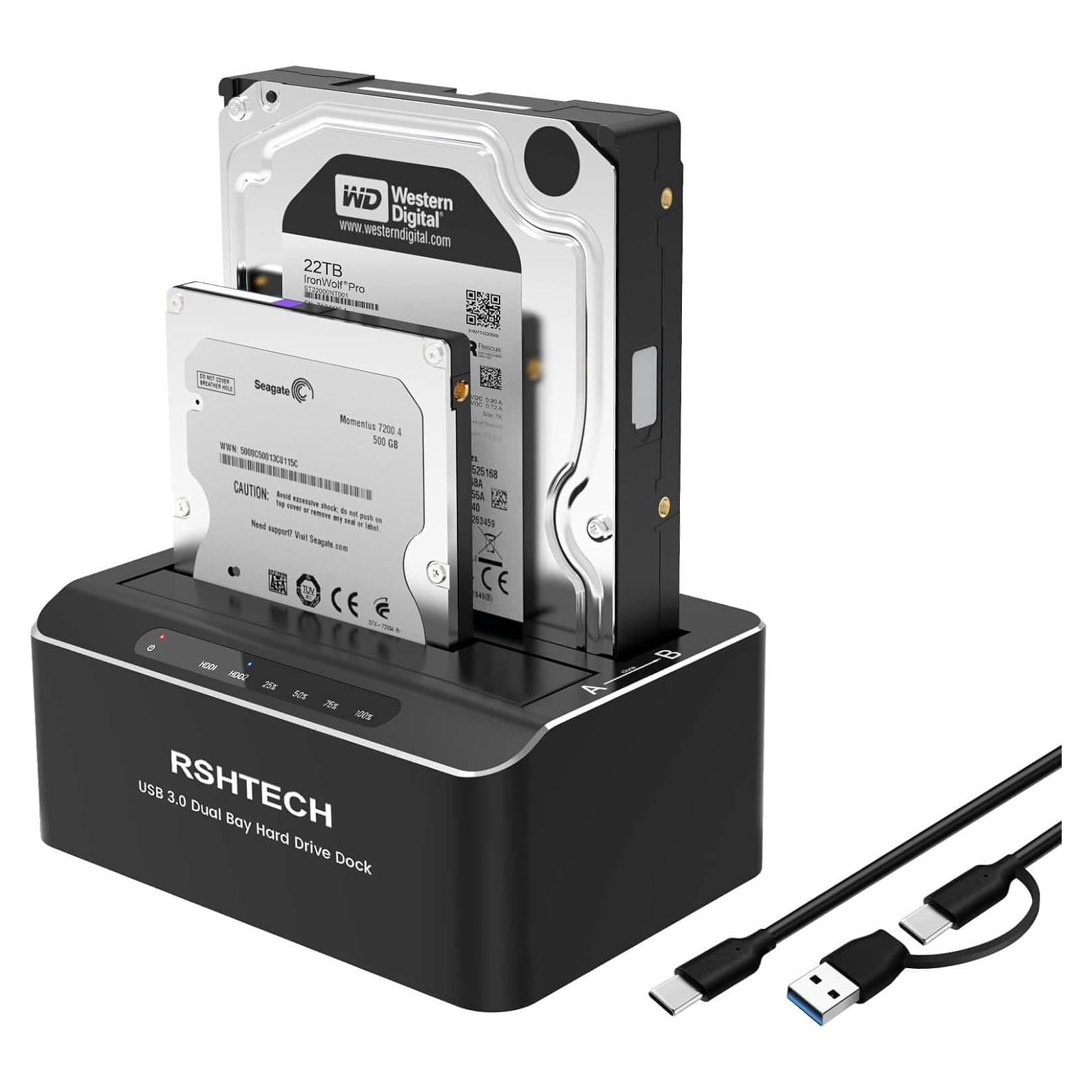 Estación de Acoplamiento USB-C/USB 3.0 RSHTECH RSH-DS01C Doble Bahía 22TB