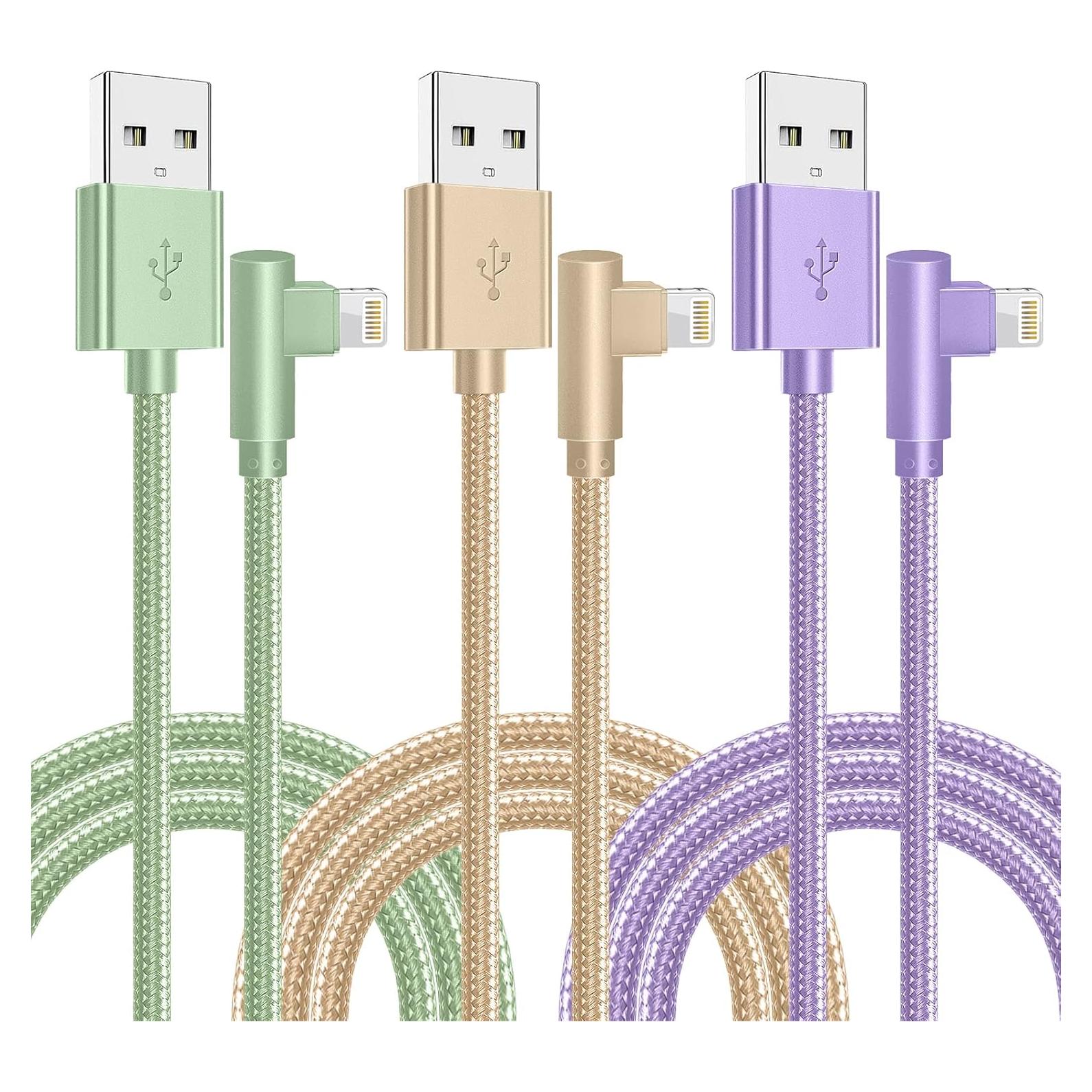 Cargador Rápido OCEEK 3 Cables Lightning 6FT 90 Grados