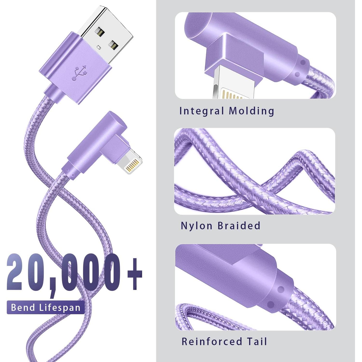 Cargador Rápido OCEEK 3 Cables Lightning 6FT 90 Grados