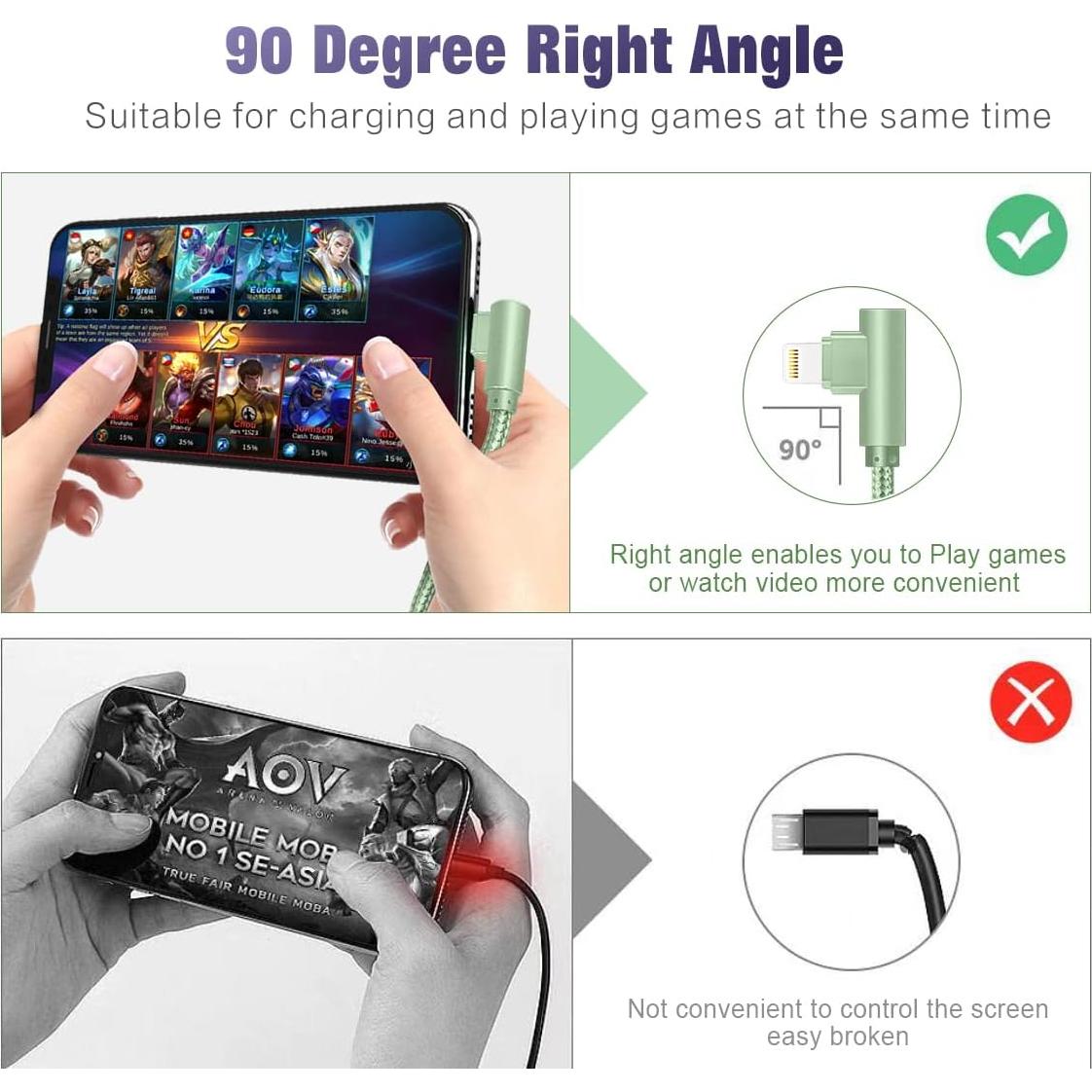 Cargador Rápido OCEEK 3 Cables Lightning 6FT 90 Grados