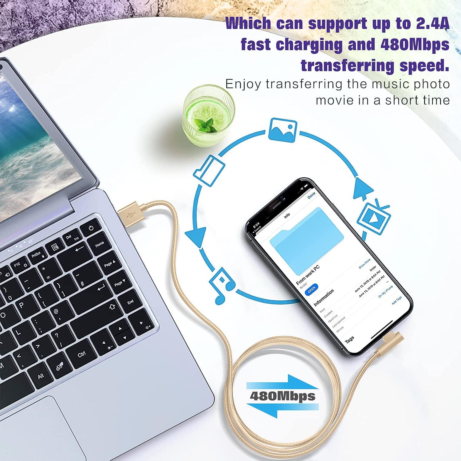 Cargador Rápido OCEEK 3 Cables Lightning 6FT 90 Grados