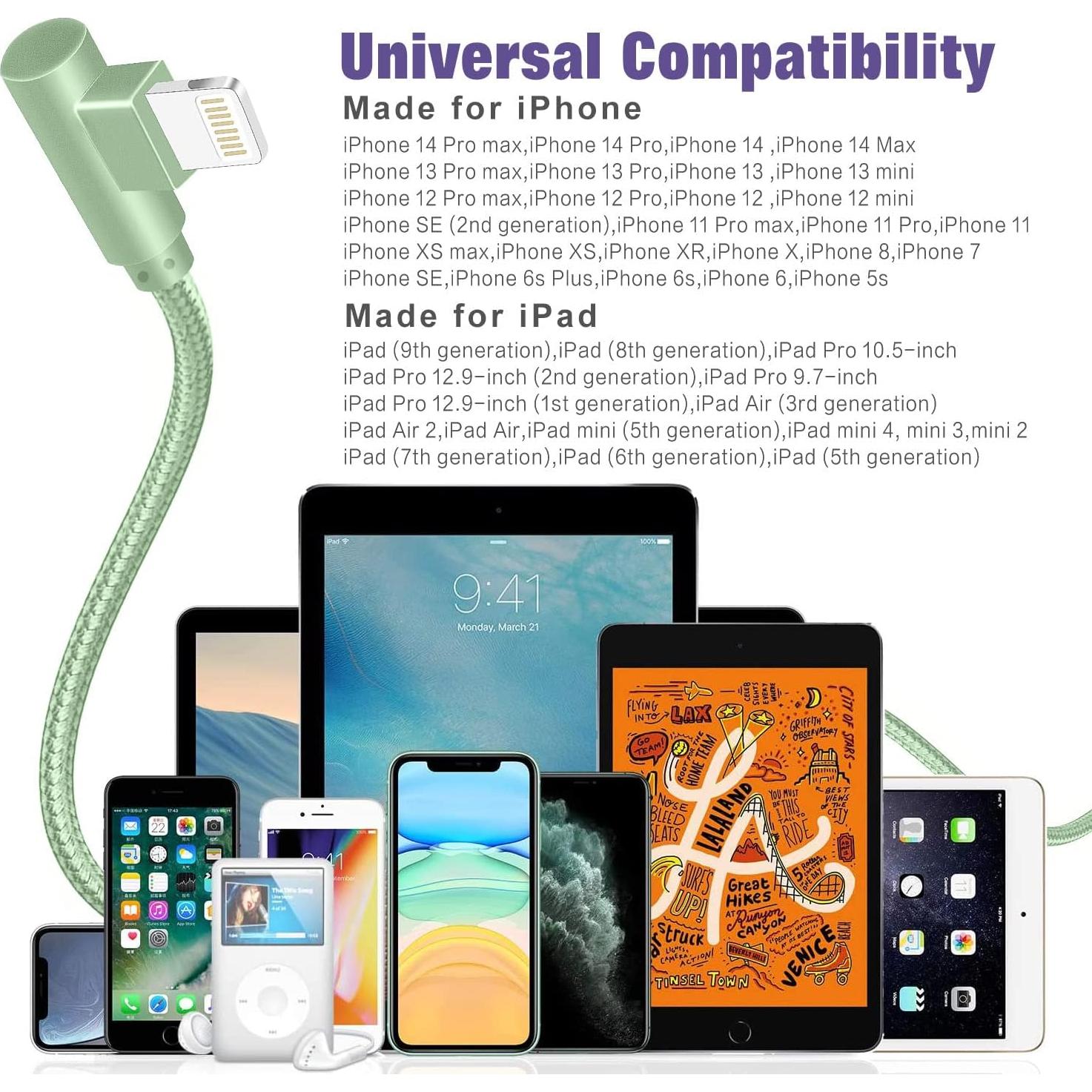 Cargador Rápido OCEEK 3 Cables Lightning 6FT 90 Grados