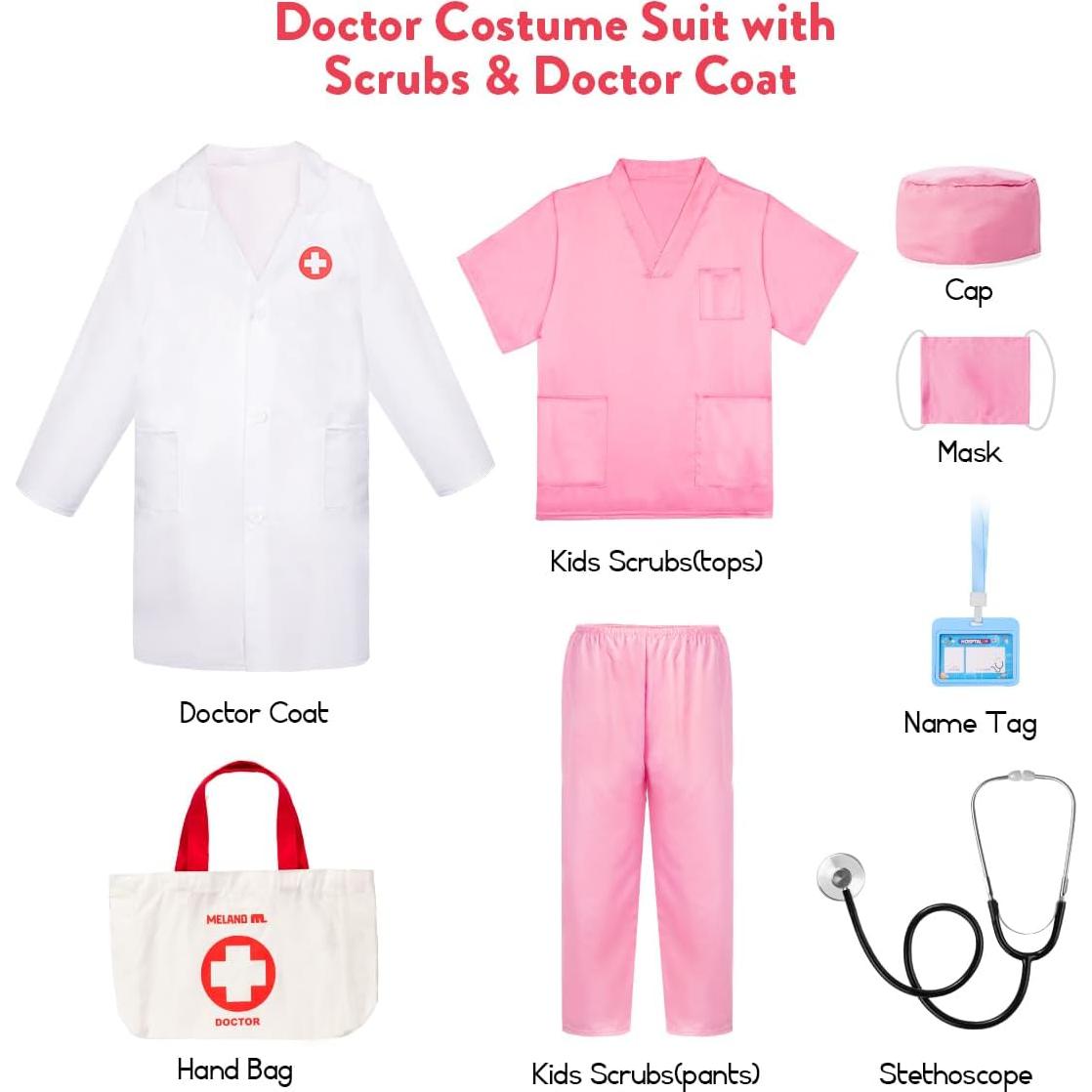 Disfraz de Doctor Meland para Niñas 5-6 Años con Bata y Estetoscopio