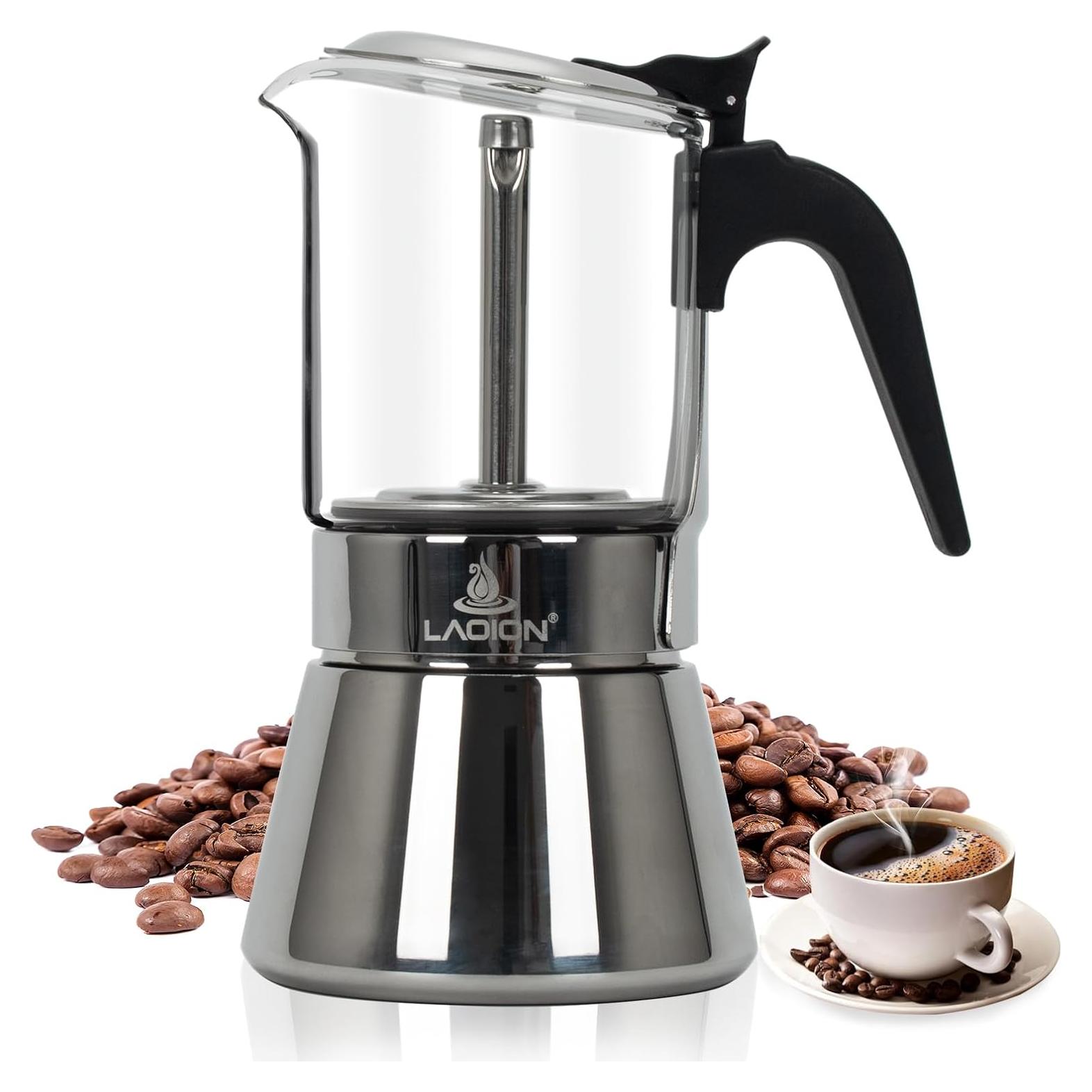 Cafetera Espresso Moka Pot LAOION 6 Tazas 240ml Acero Inoxidable
