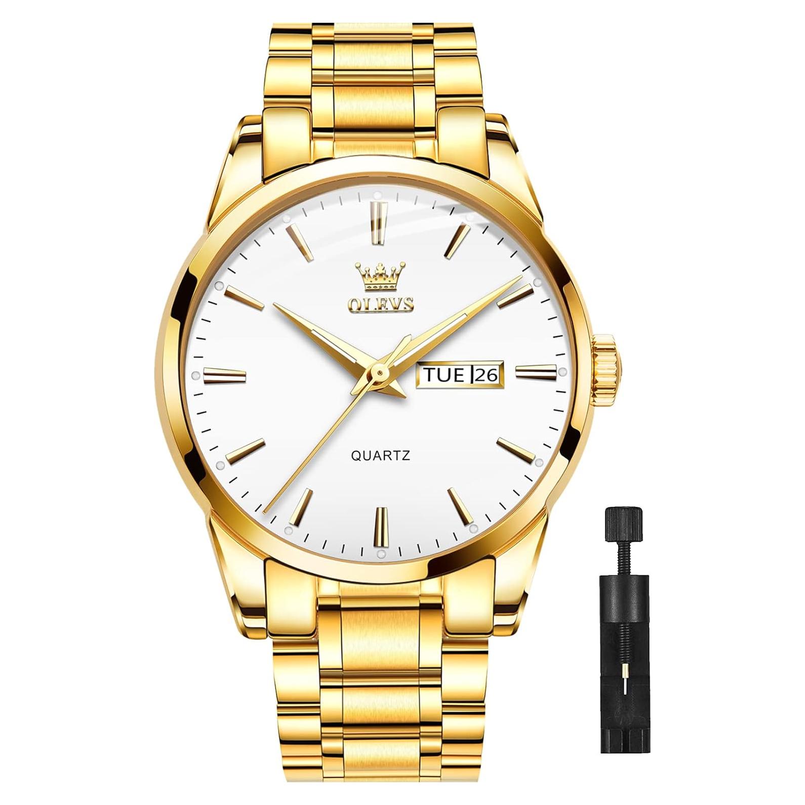 Reloj Clásico de Hombre OLEVS Acero Inoxidable Dorado 39mm