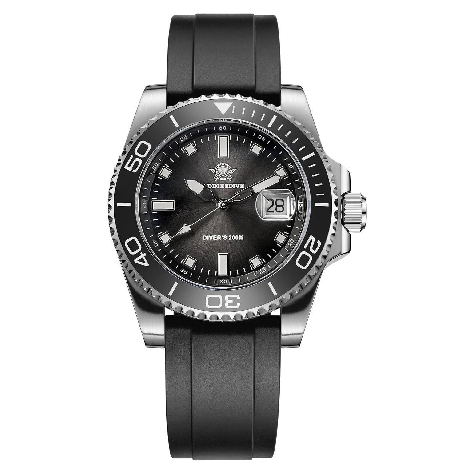 Reloj de buceo ADDIESDIVE para hombres 200M cuarzo negro