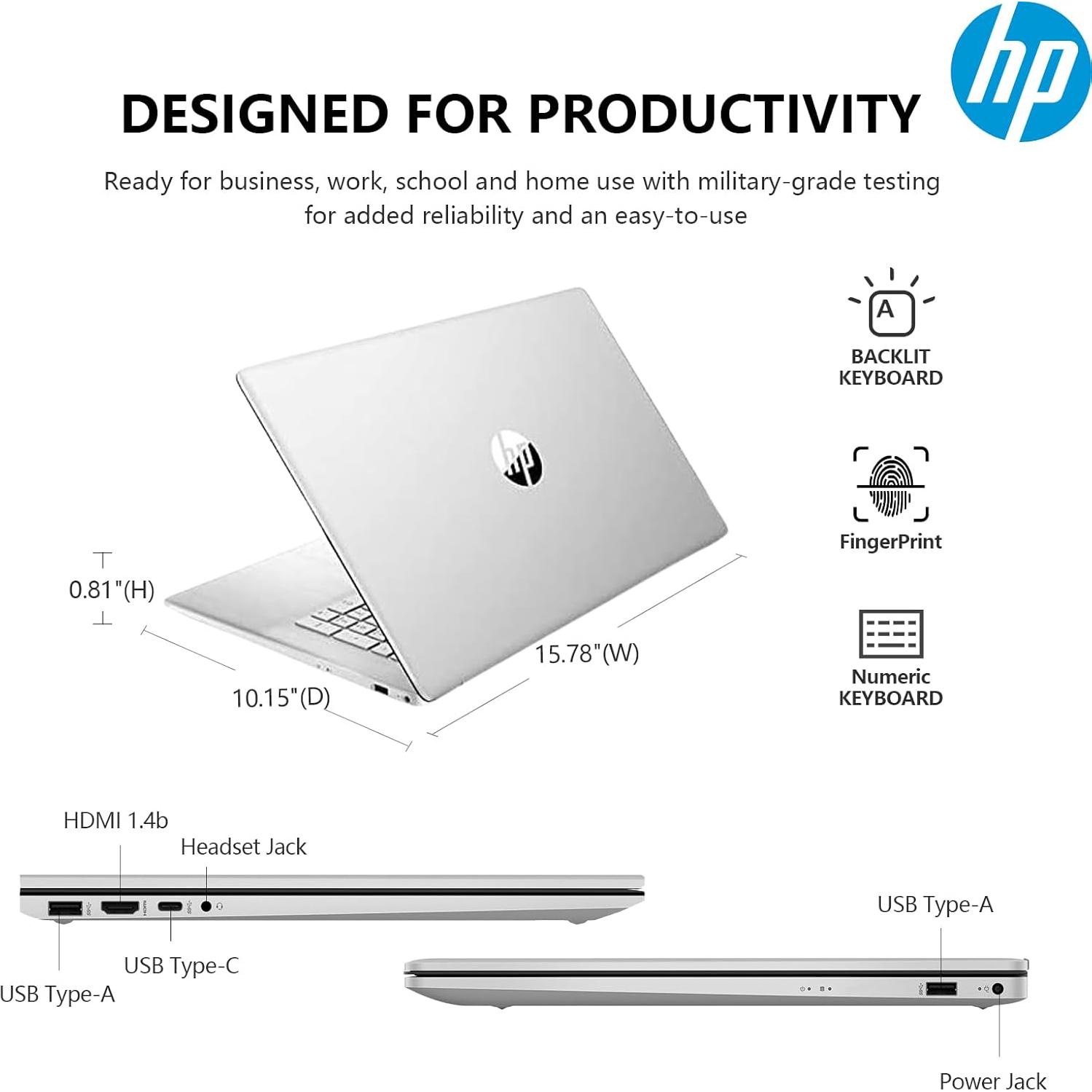 Laptop HP Essential 17.3" Táctil Intel i7 64GB RAM 2TB SSD