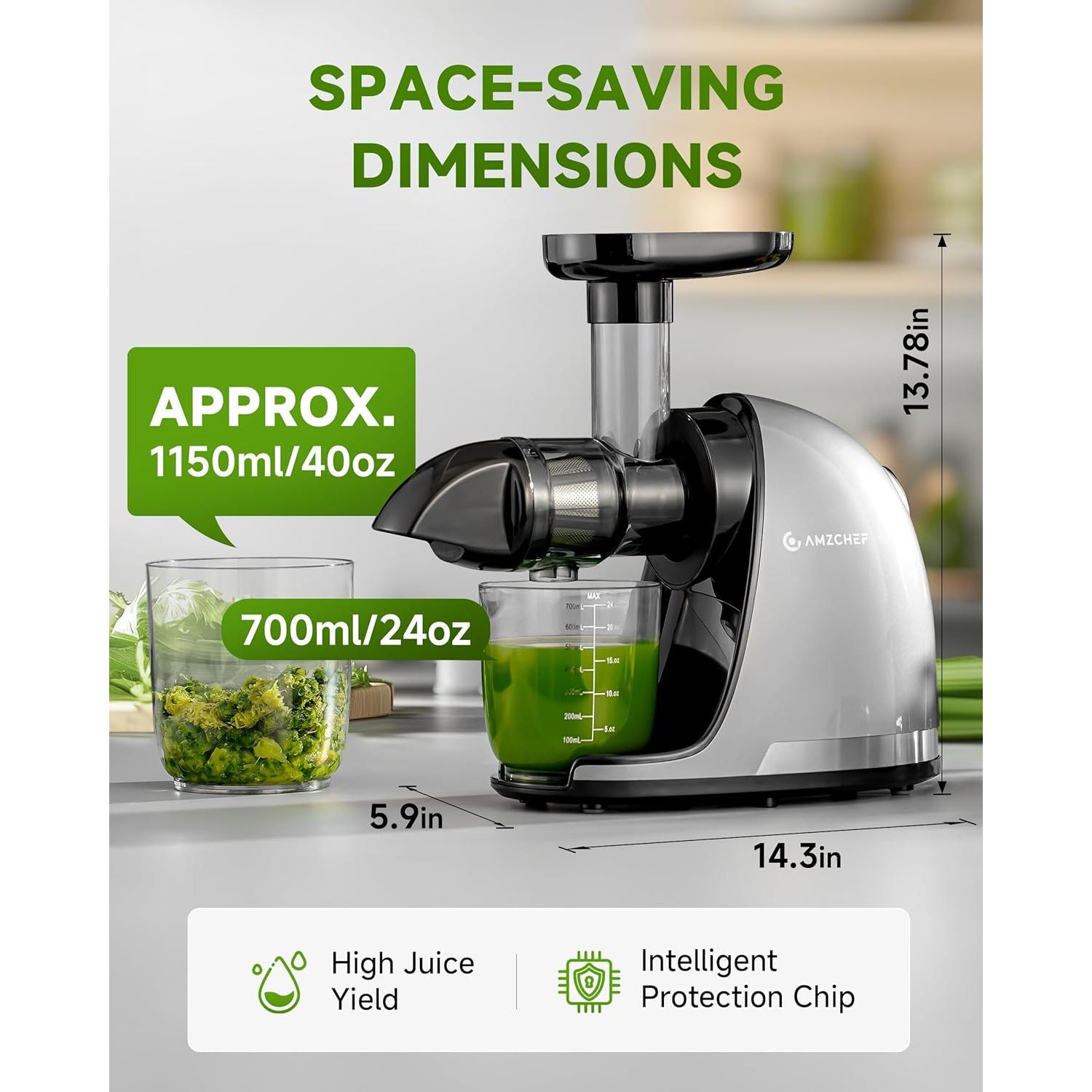 Exprimidor Masticador AMZCHEF ZM1501 Gris 150W Fácil Limpieza