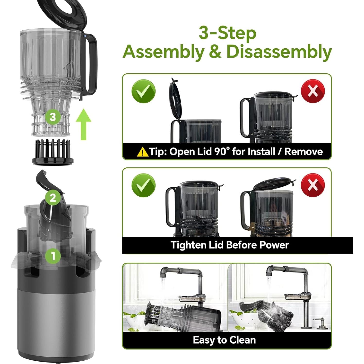 Exprimidor Masticador Lento IUIPI 300W 2L Negro Fácil Limpieza