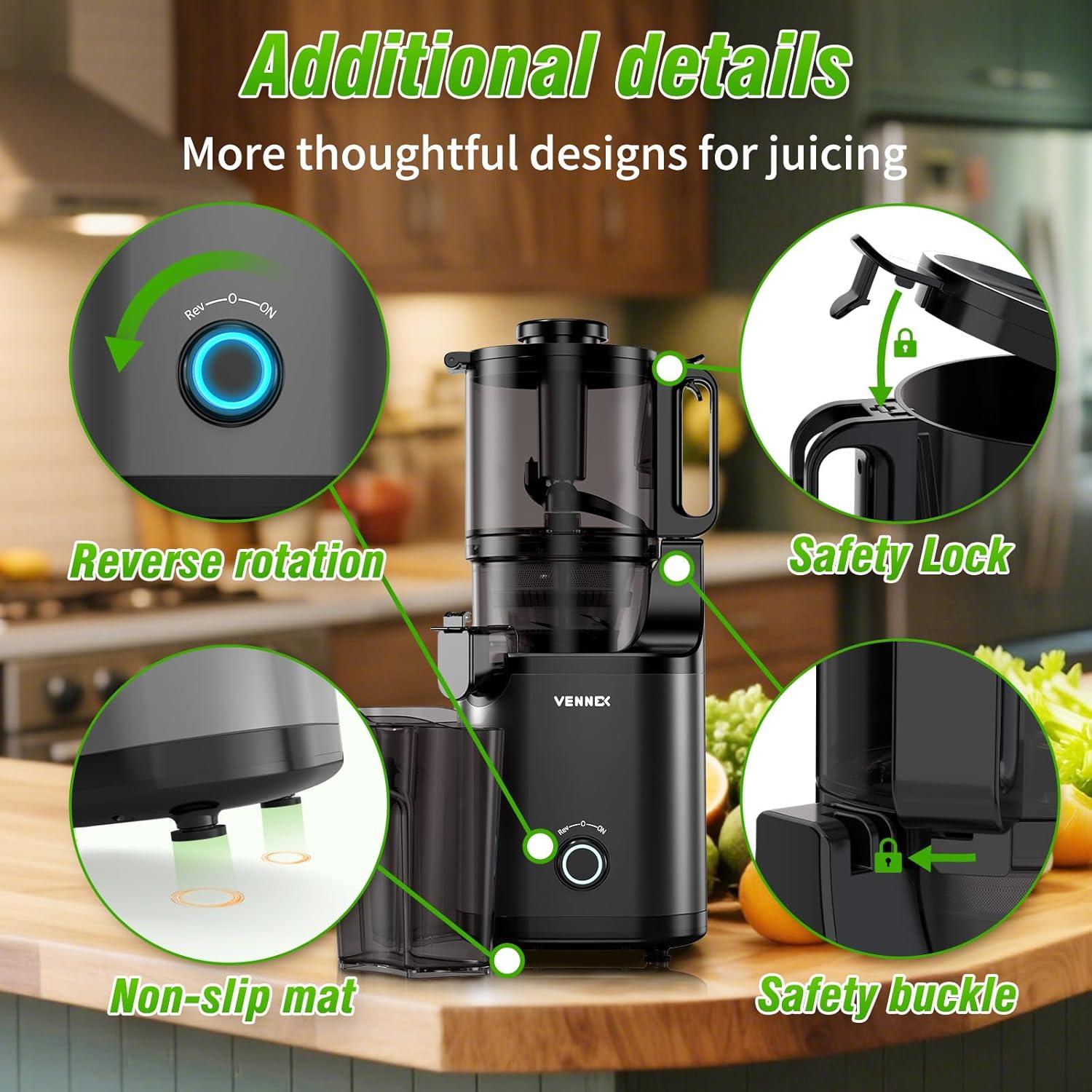 Exprimidor de Prensa en Frío VENNEX 50 oz Negro Doble Tornillo