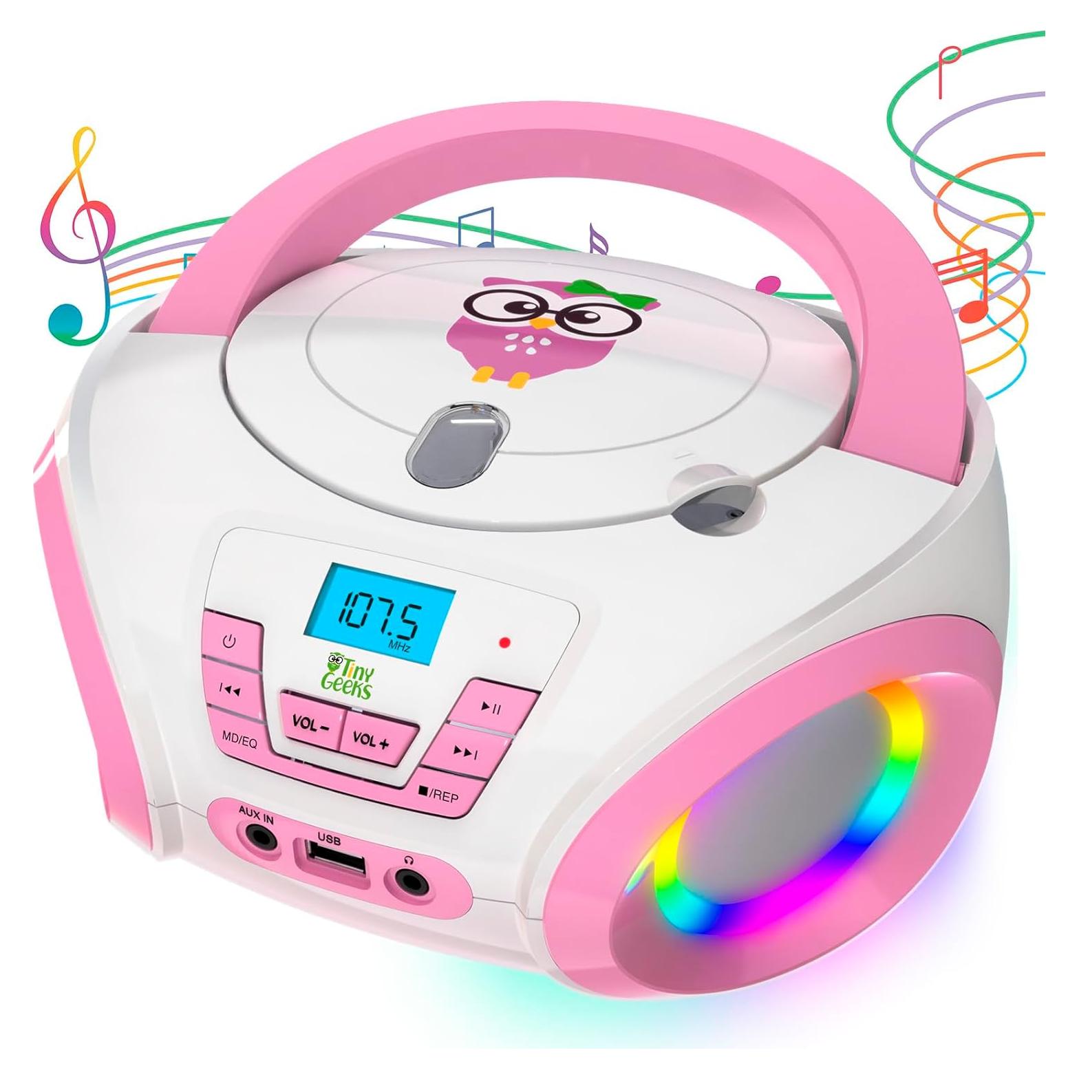 Reproductor de CD Boombox Rosa TINY GEEKS TG20 con Radio FM