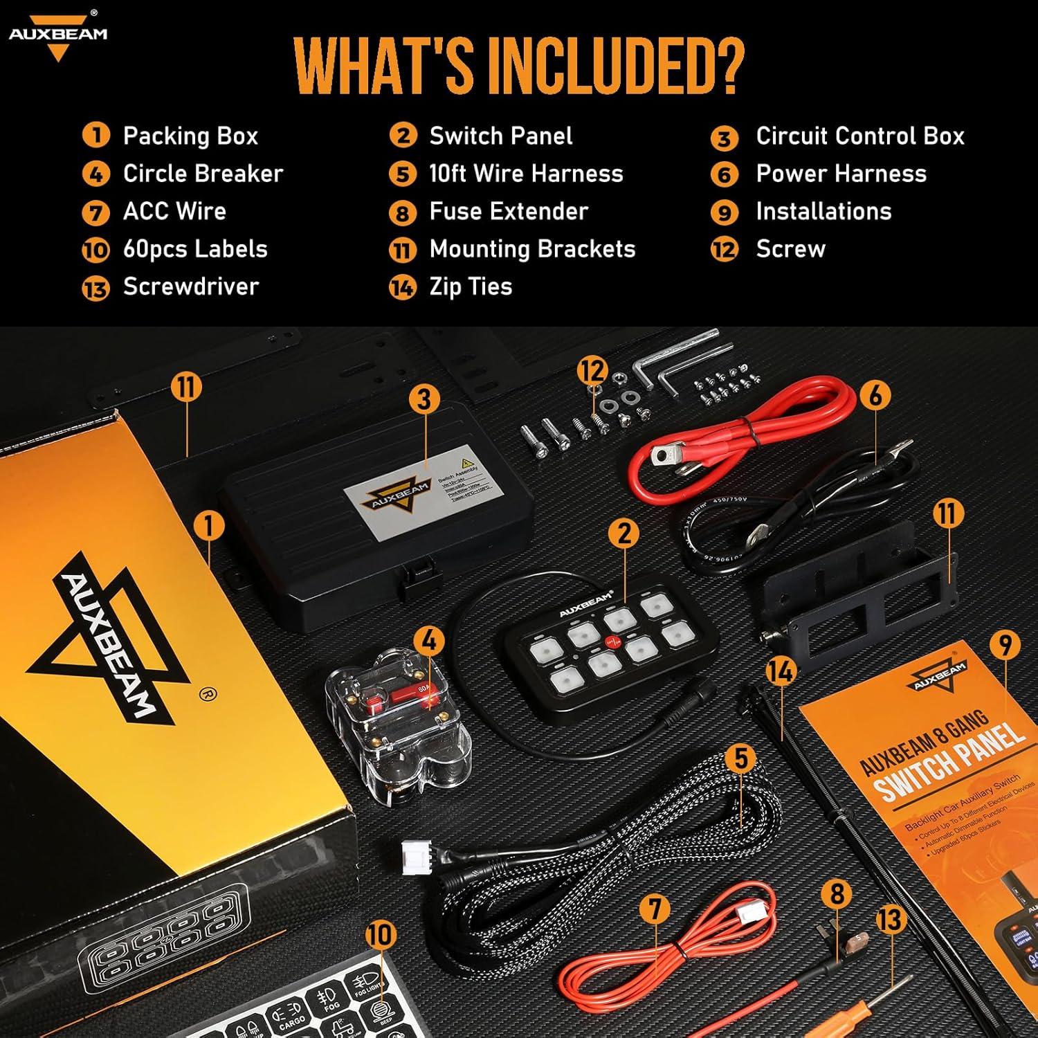 Panel de Control Táctil Auxbeam BA80 8 Gang LED 12V 600W