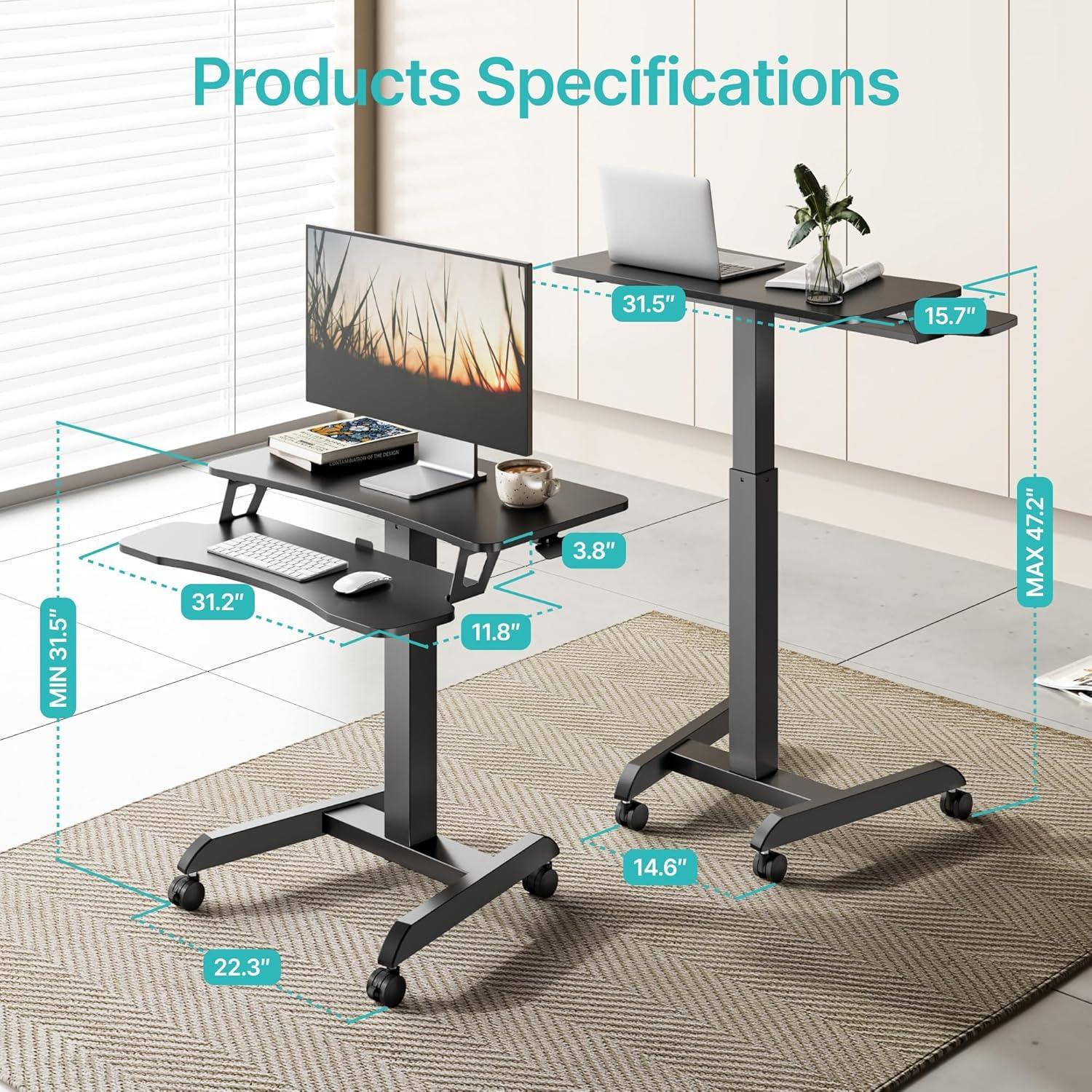 Escritorio Rodante de Pie PEGZONE Ajustable 80x70cm Negro