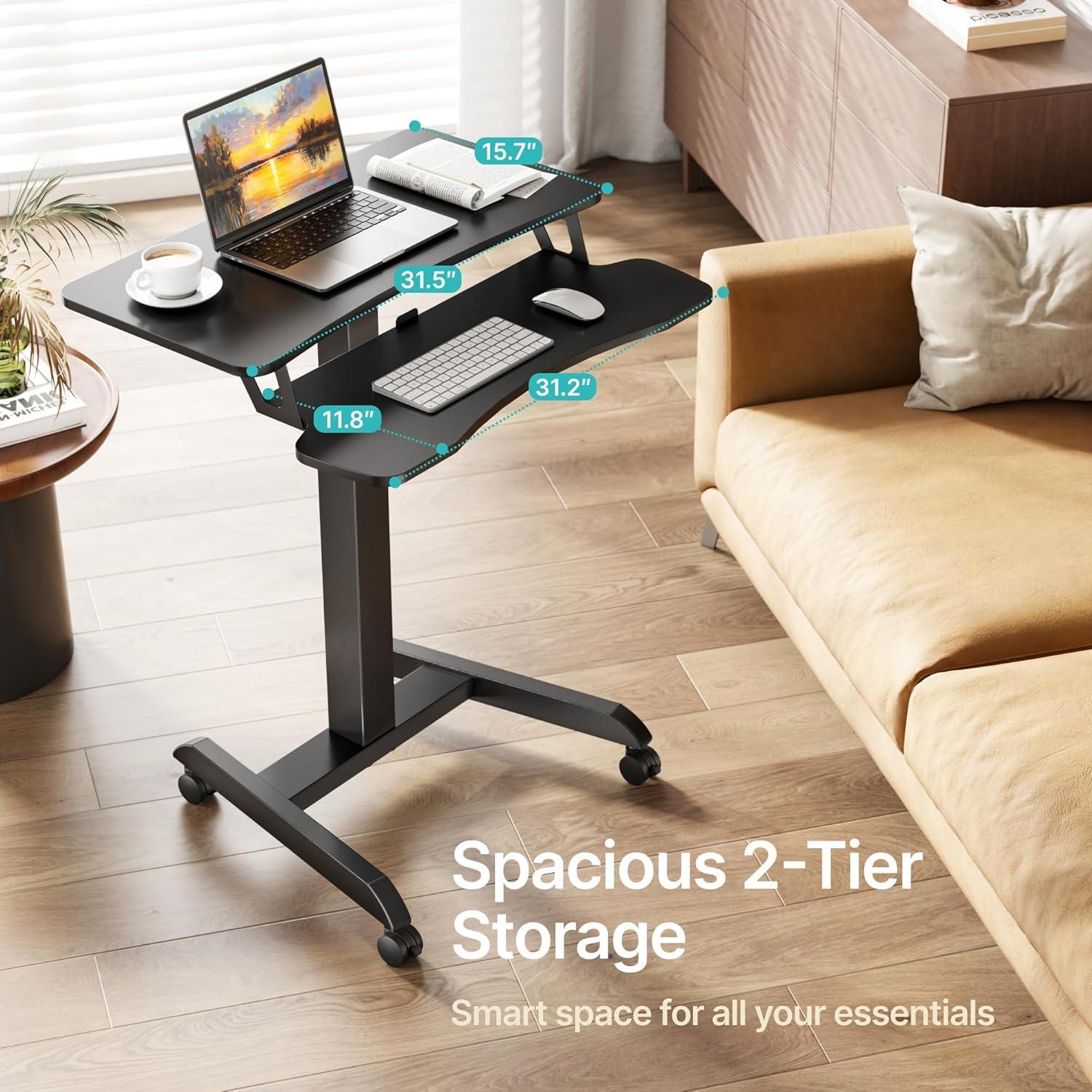 Escritorio Rodante de Pie PEGZONE Ajustable 80x70cm Negro