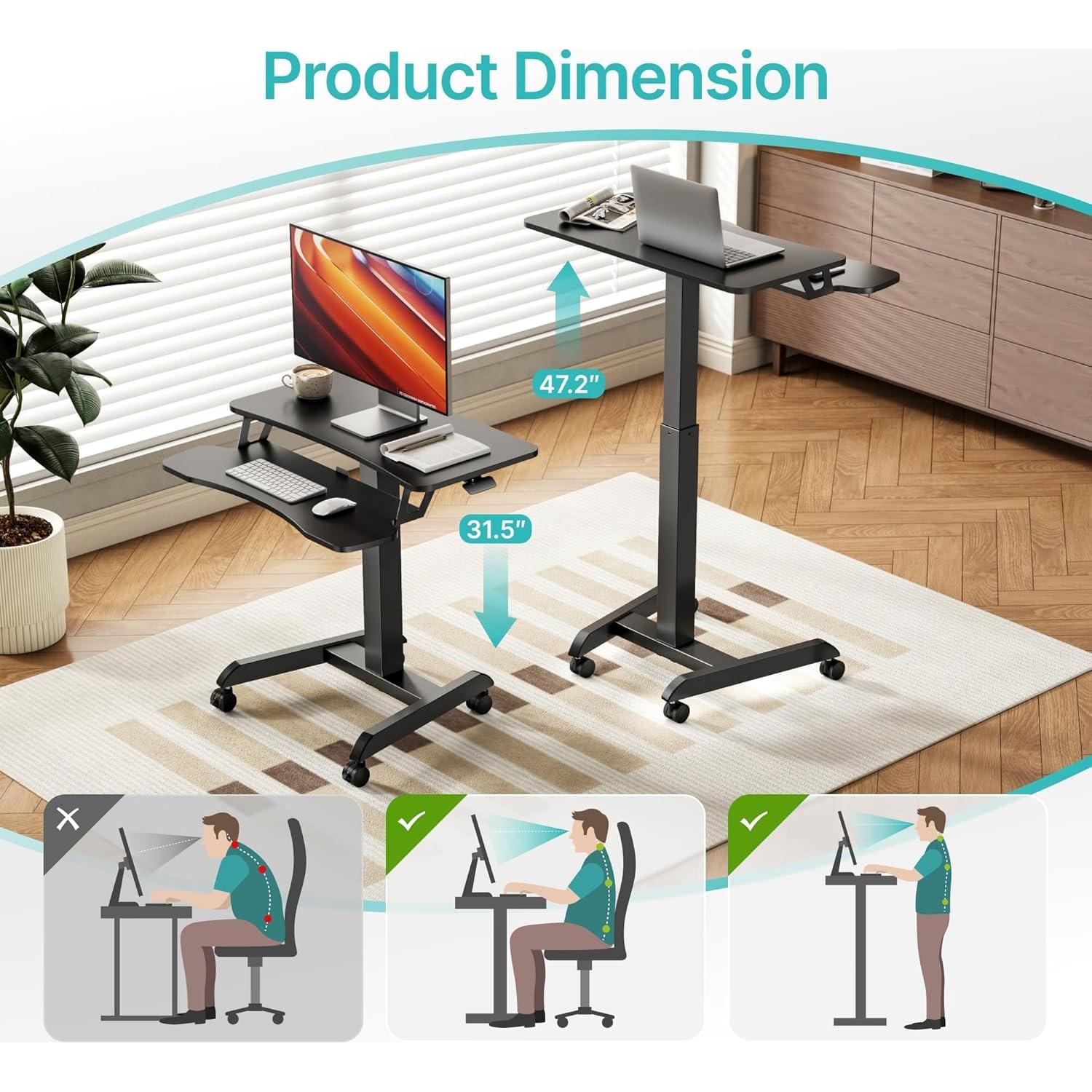 Escritorio Rodante de Pie PEGZONE Ajustable 80x70cm Negro