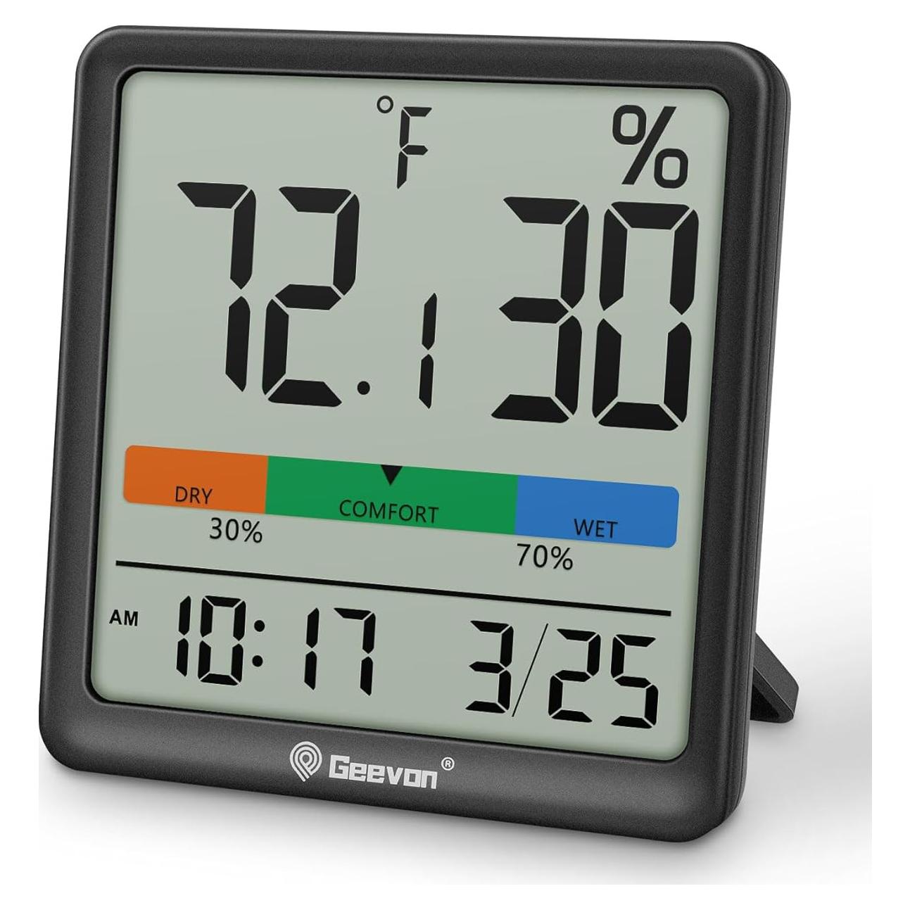 Termómetro e Higrómetro Digital Geevon Negro 3.7" para Interiores