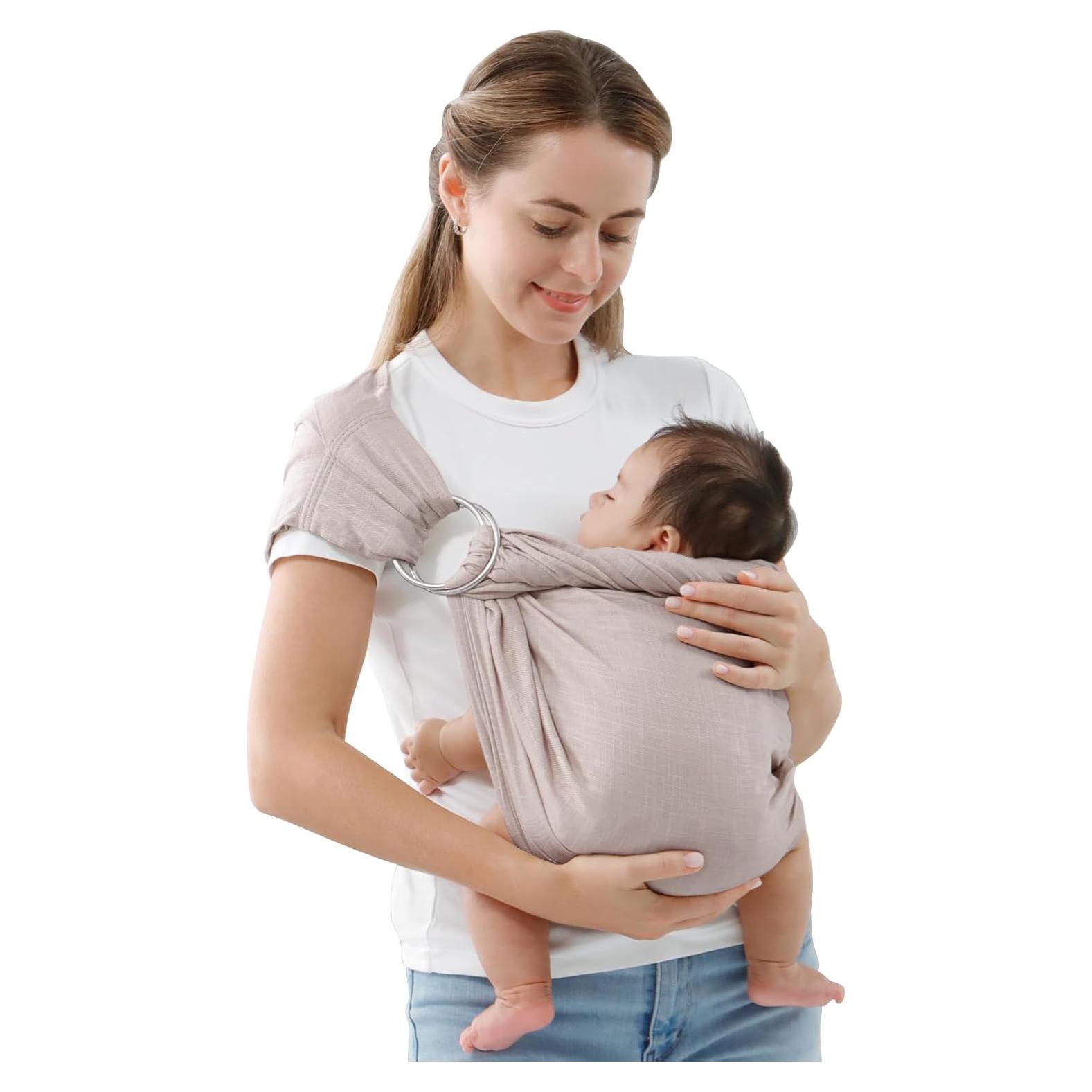 Portabebés de Anillo Doble Vrbabies Algodón Lino Gris Claro