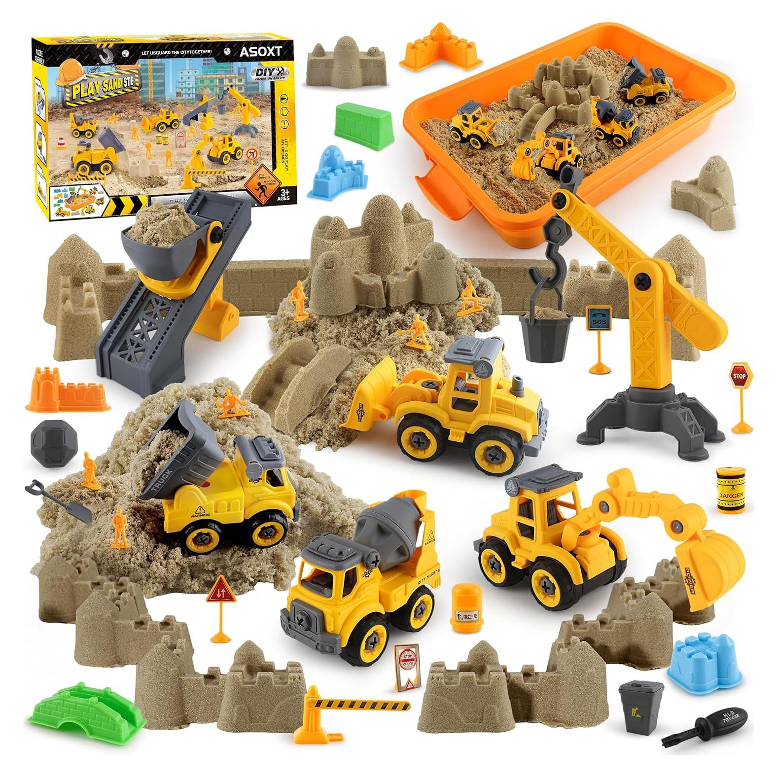 Juego Sensorial de Arena Asoxt 43 Piezas - 0.91 kg Arena, Camiones