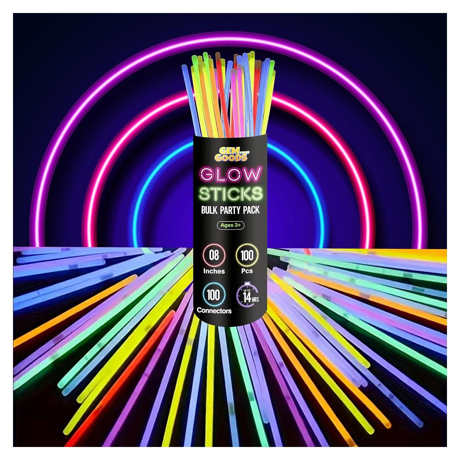 GemPrime 100 Palos Brillantes 20 cm + 100 Conectores Fiesta