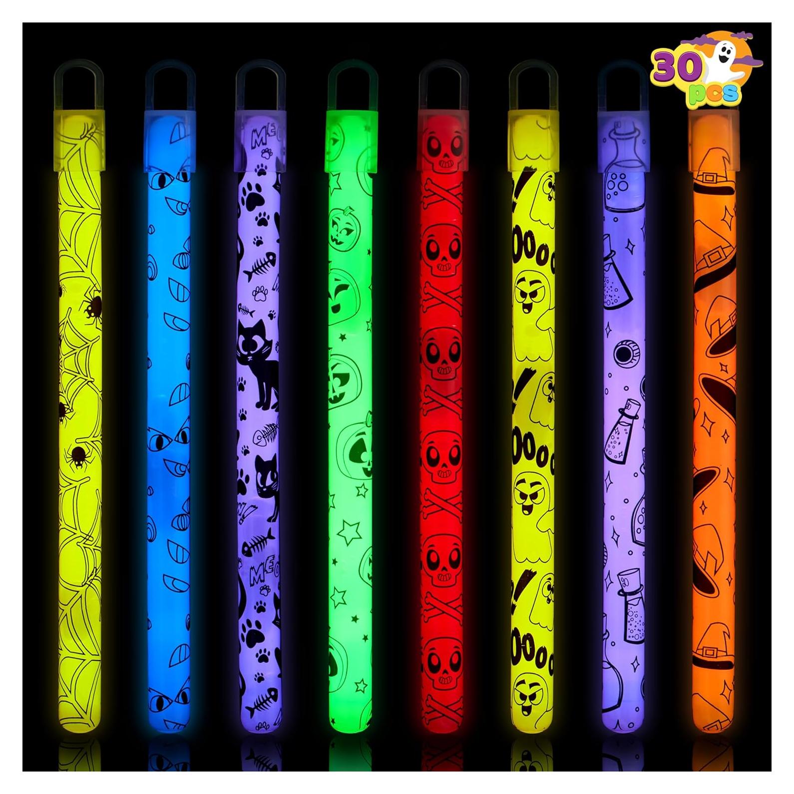 Palos Brillantes de Halloween JOYIN 30 Pcs 6 Colores 8 Diseños