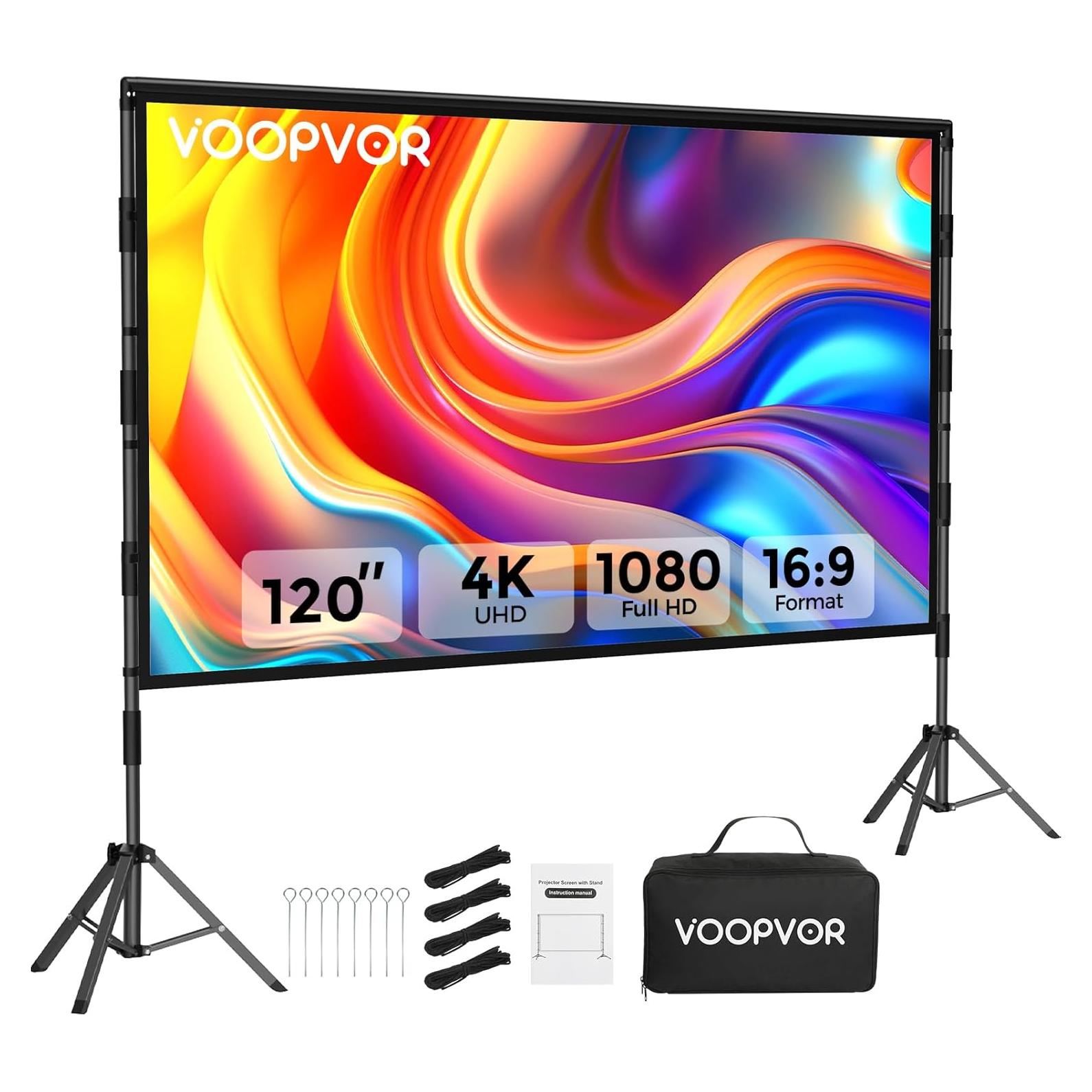 Pantalla de Proyector VOOPVOR 120" Portátil 16:9 HD Sin Arrugas