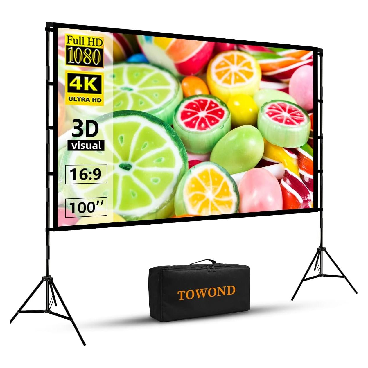Pantalla de proyector TOWOND 100" 16:9 portátil con soporte