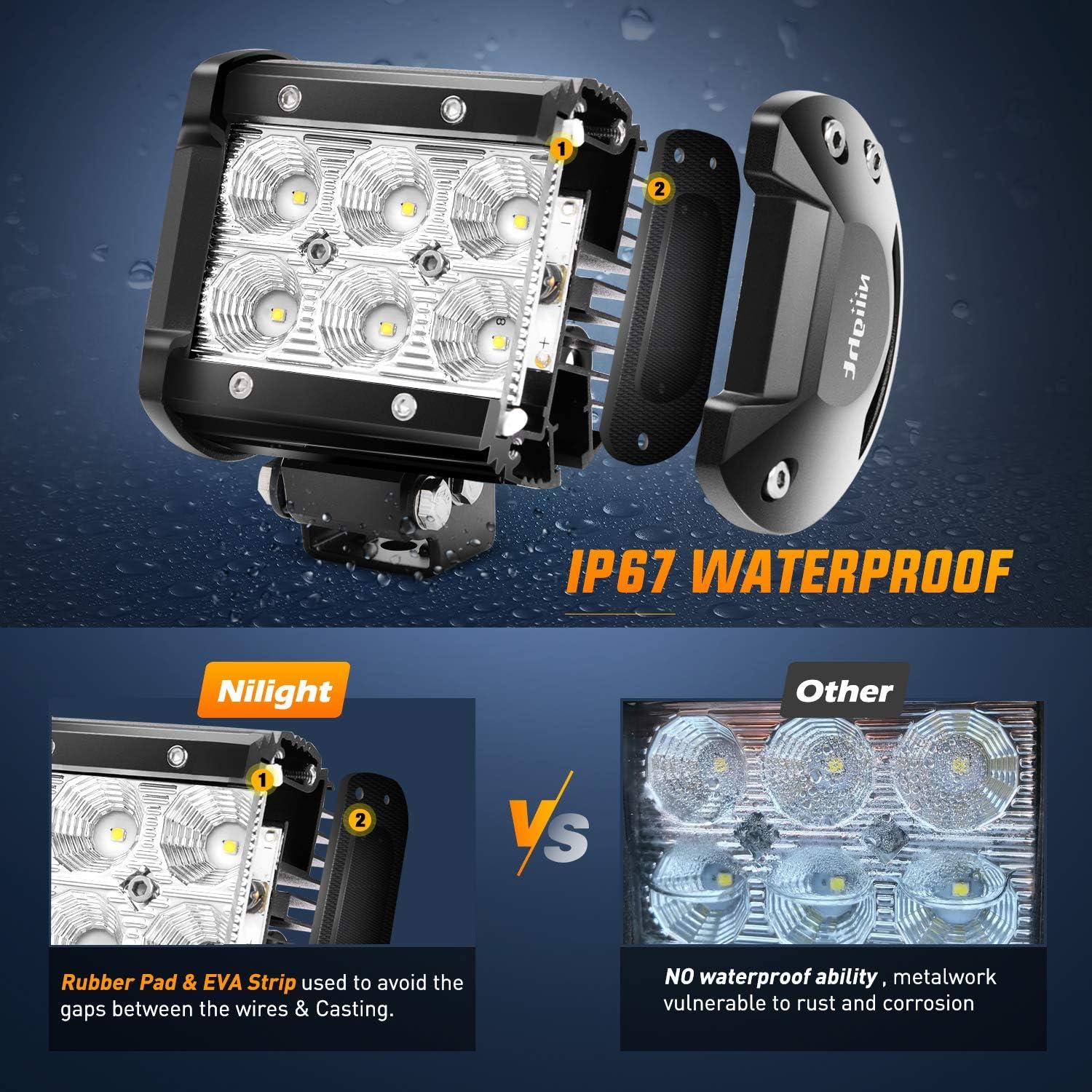 Nilight Luces LED Inundación 18W 1260LM 2Pcs para Off Road