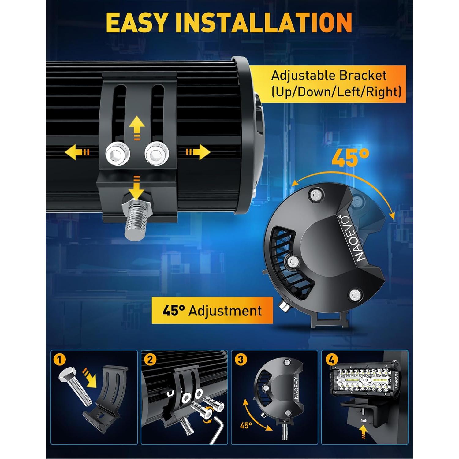 Barra de Luz LED NAOEVO 17.78cm 240W 24000LM Blanca