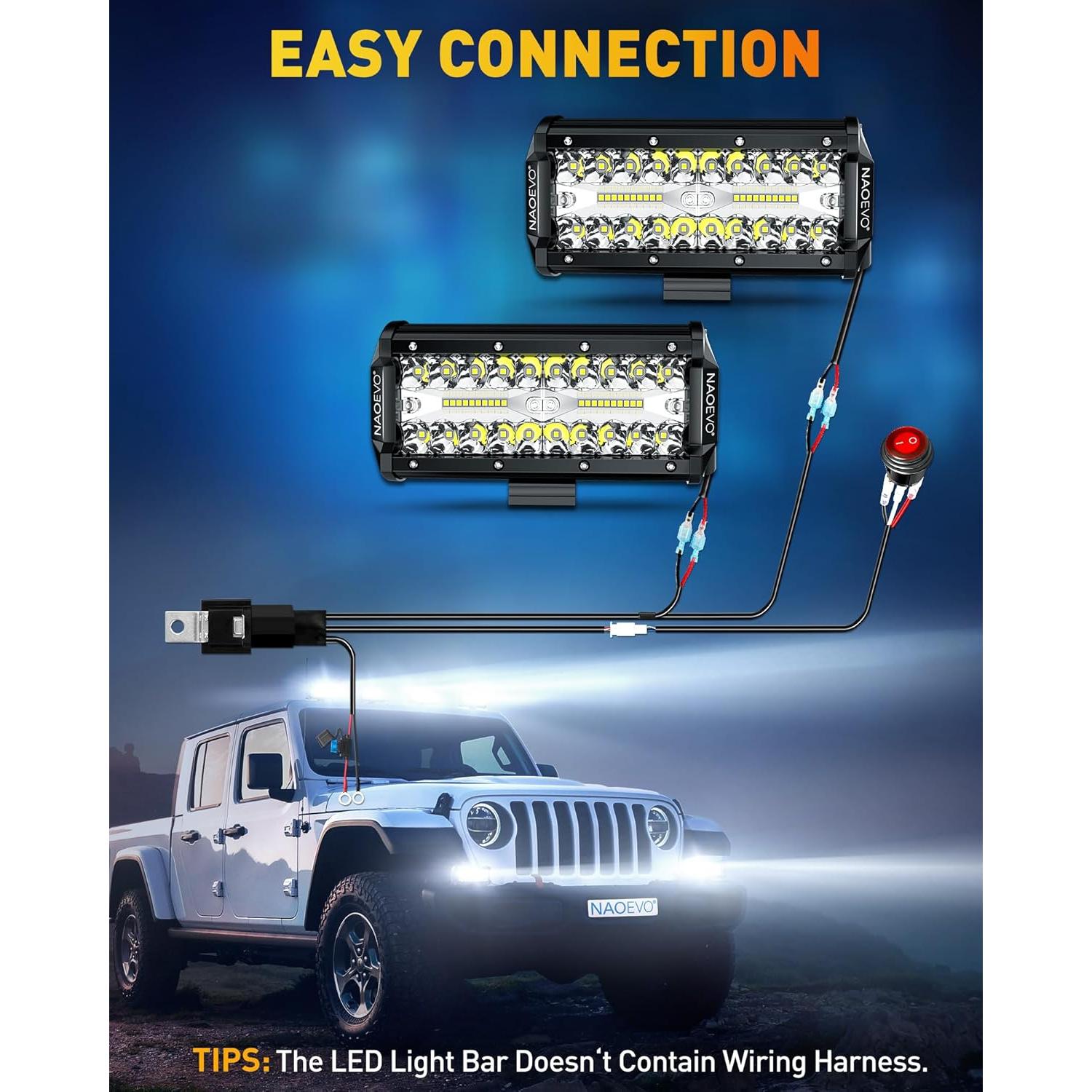 Barra de Luz LED NAOEVO 17.78cm 240W 24000LM Blanca