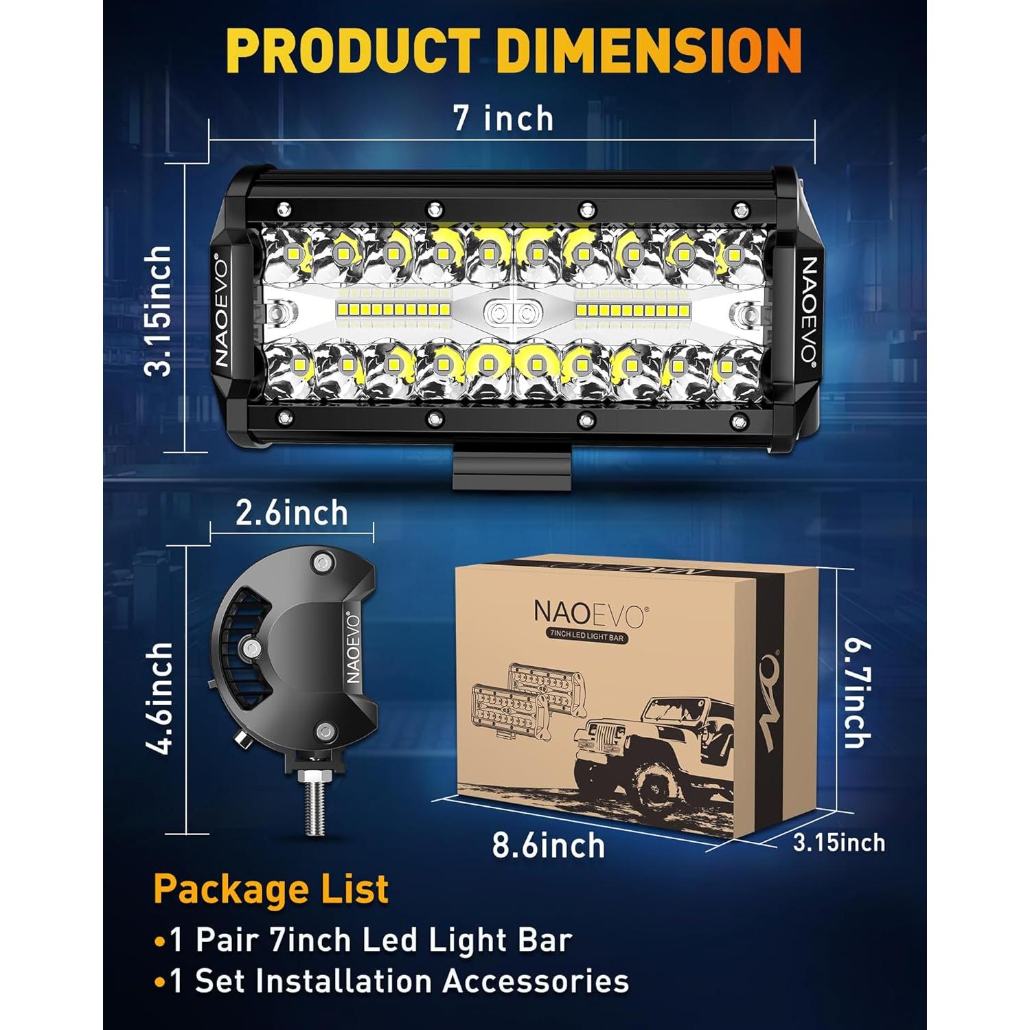 Barra de Luz LED NAOEVO 17.78cm 240W 24000LM Blanca