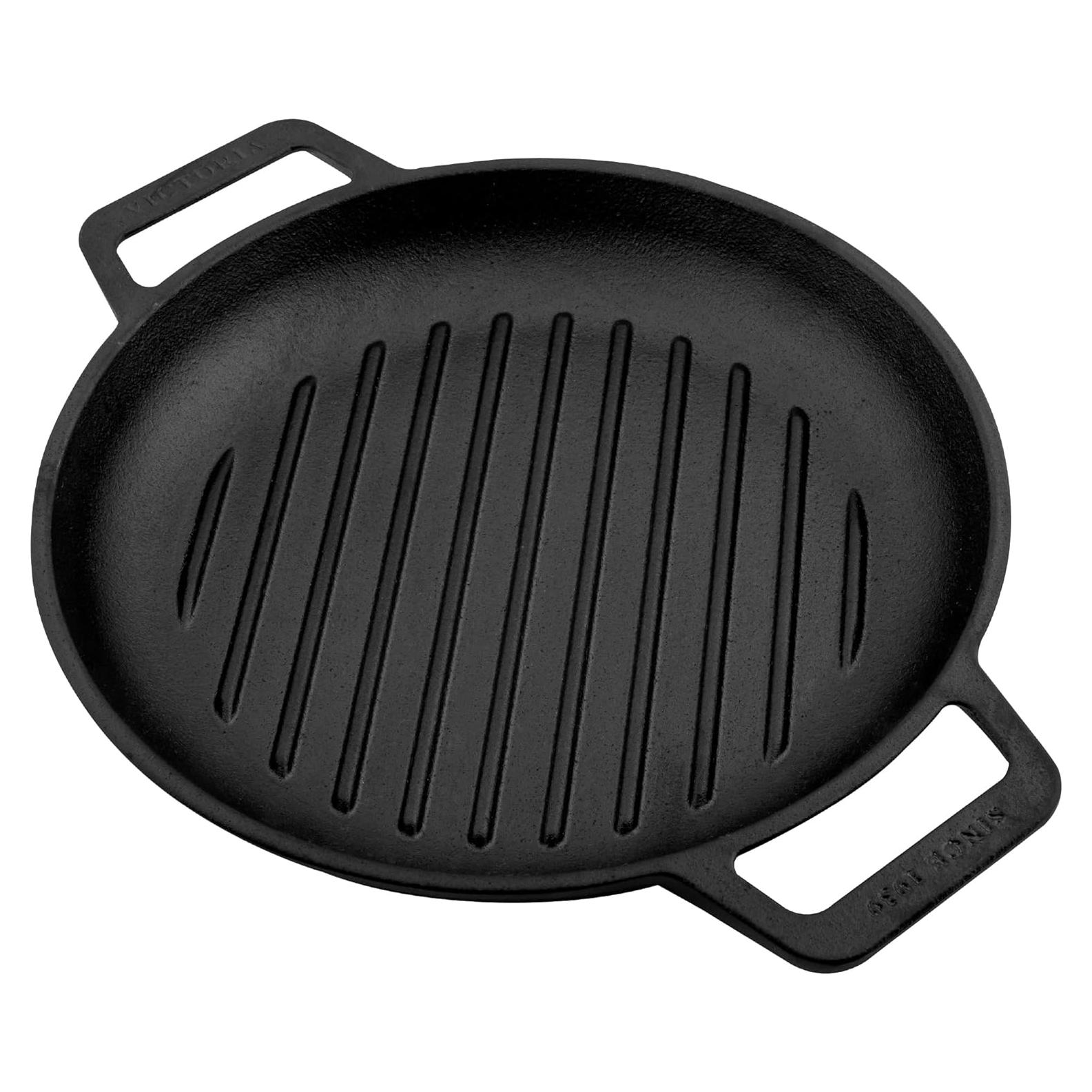 Sartén Redonda de Hierro Fundido Victoria 25 cm con Mangos Dobles