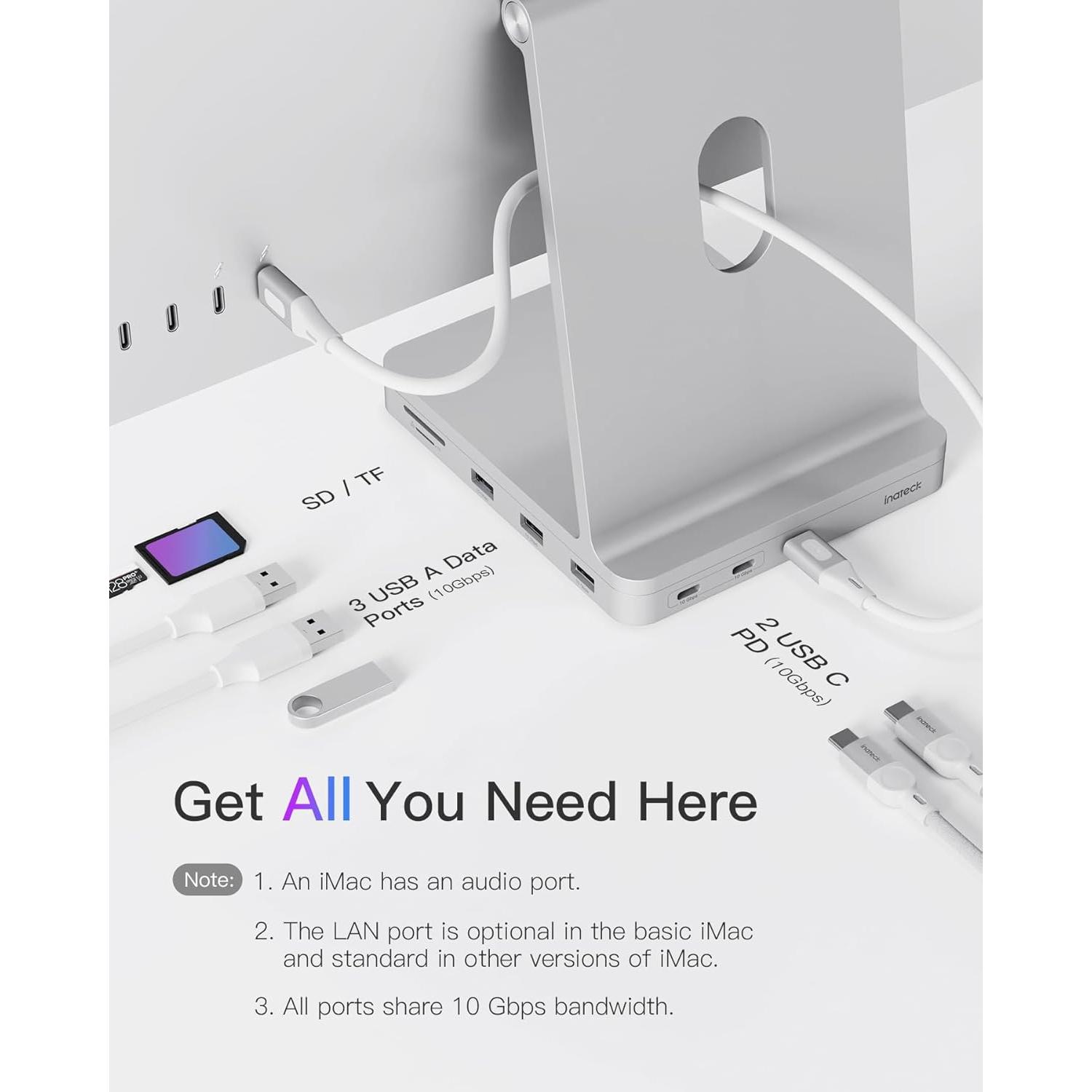 Inateck Hub USB C para iMac 24" 2021/2023 8-en-1 Plata