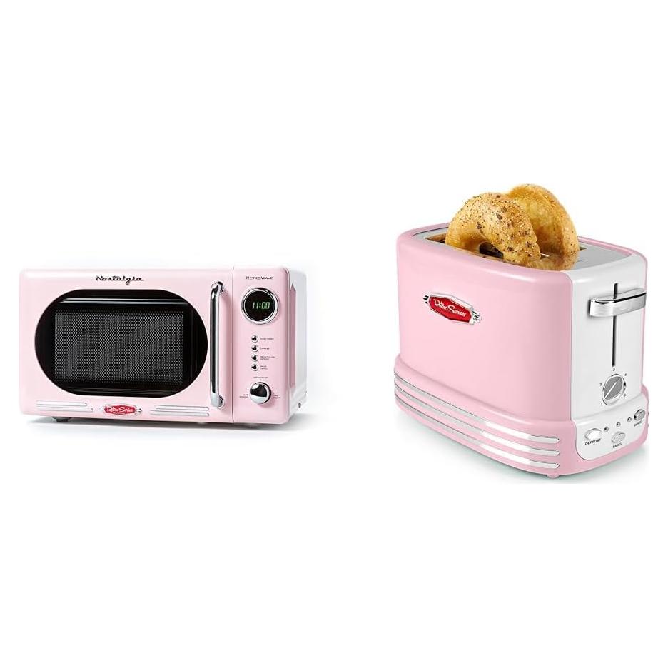 Horno Microondas Retro Nostalgia 19.8L 700W + Tostadora Rosa