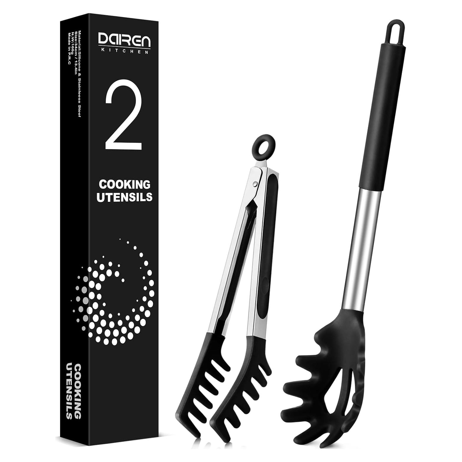 Cuchara y Pinzas para Pasta DaiRen Kitchen Silicona Negra