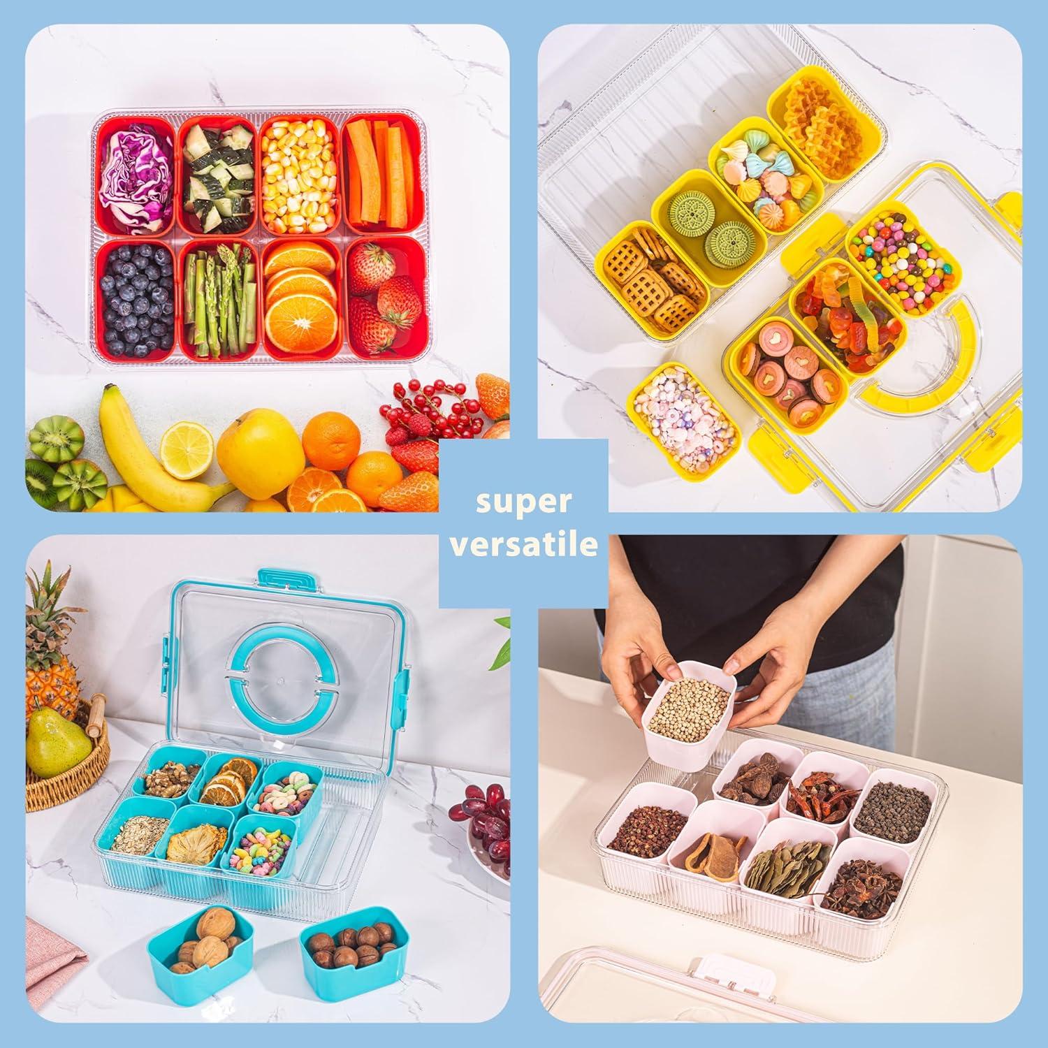 Contenedor Snackle Rosa FEIOOD - 8 Compartimentos Portátil