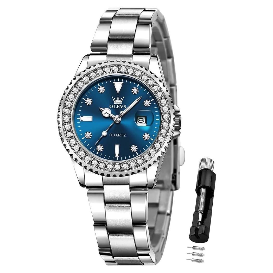Reloj de Dama OLEVS Cuarzo Analógico con Diamantes Azul