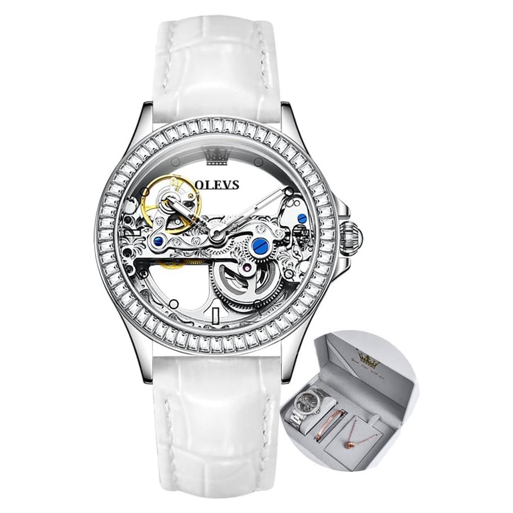 Reloj Automático OLEVS para Mujer Esqueleto Plata Luminiscente