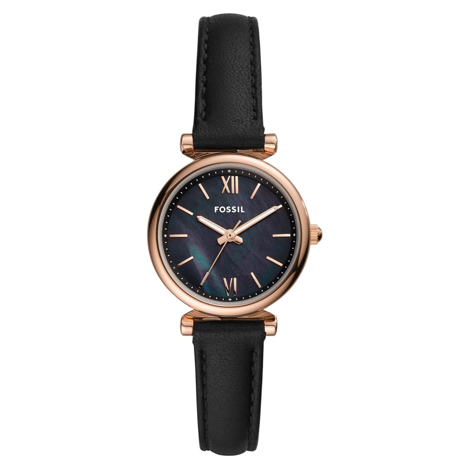 Reloj de Cuarzo Mini Fossil Carlie Oro Rosa y Nacar Negro