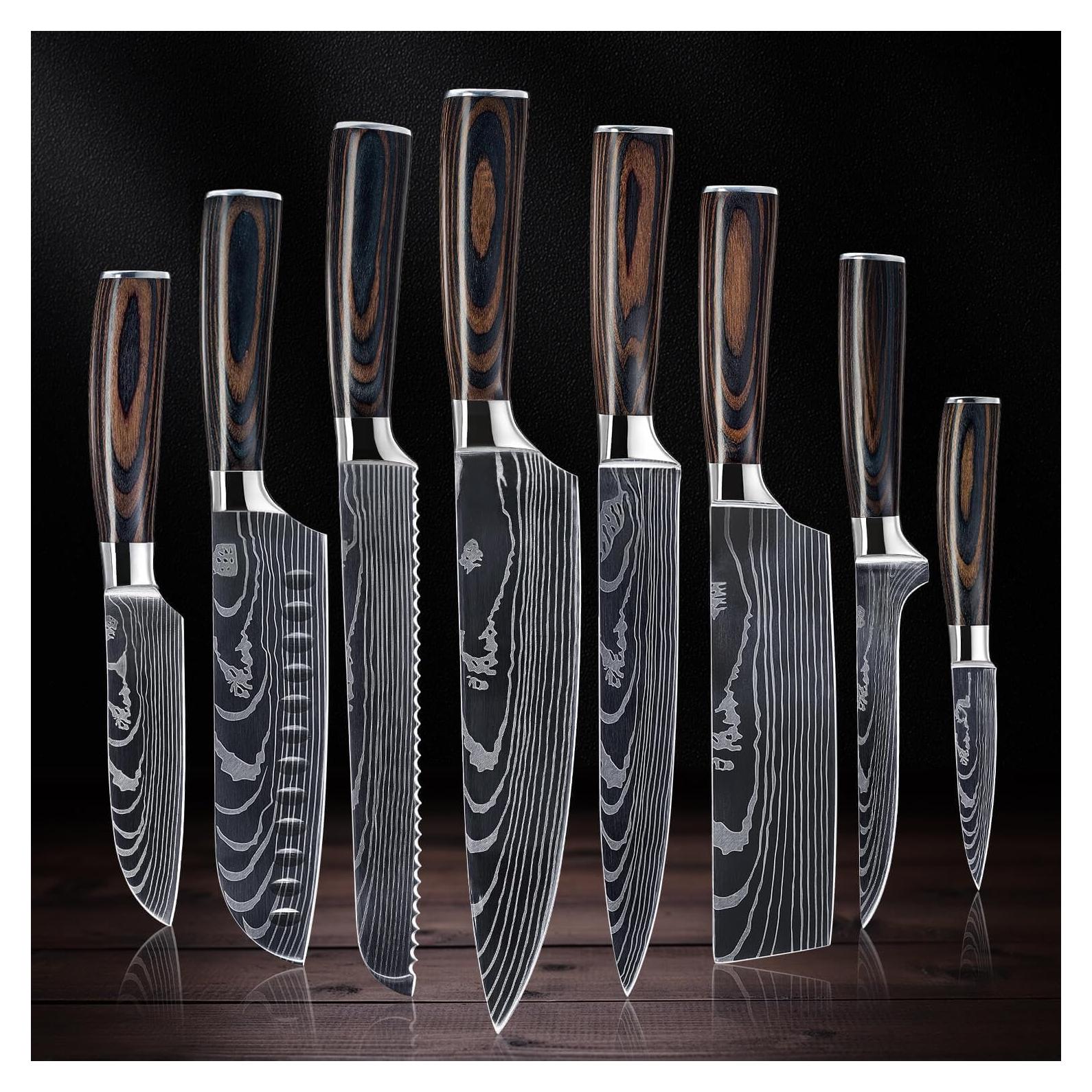 Juego de cuchillos de cocina japonés Senken 8 piezas Damasco