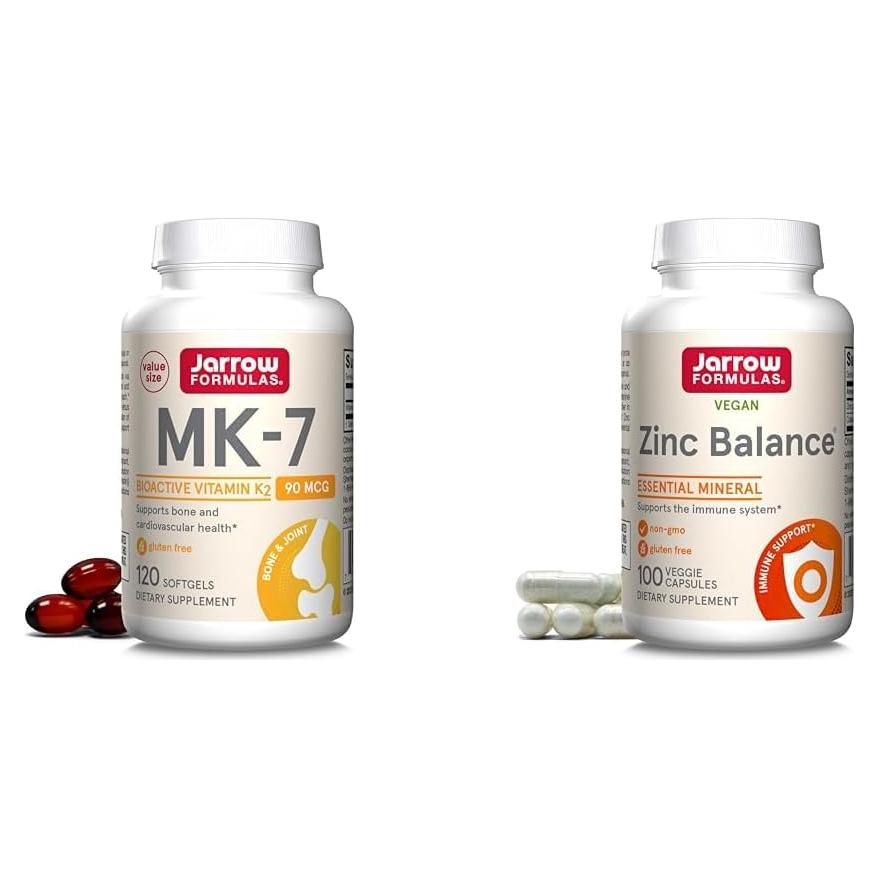 Suplemento Jarrow MK-7 Vitamina K2 90 mcg + Zinc 15 mg