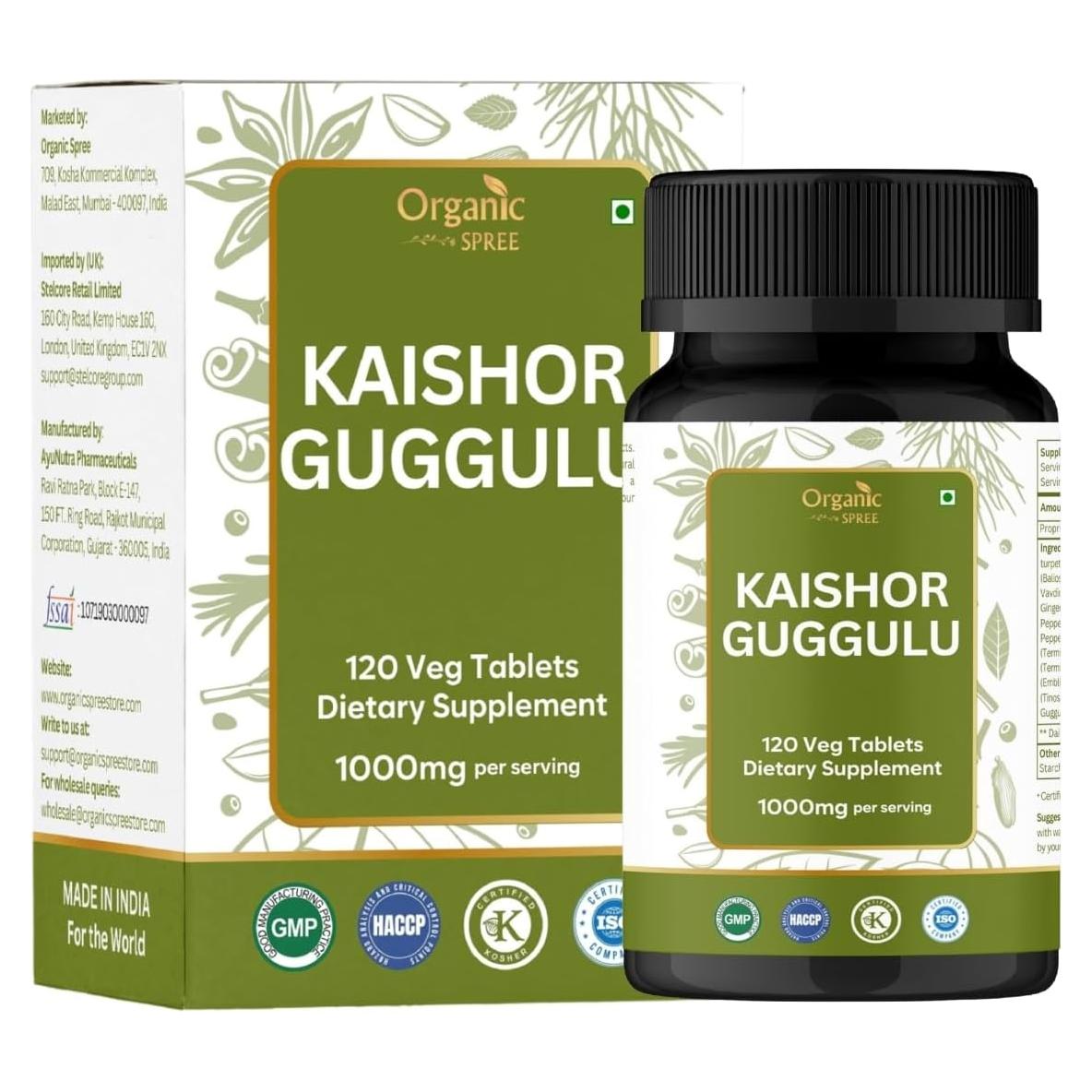 Tabletas Kaishor Guggulu Organic Spree - 120 Unidades - Ayurvédicas