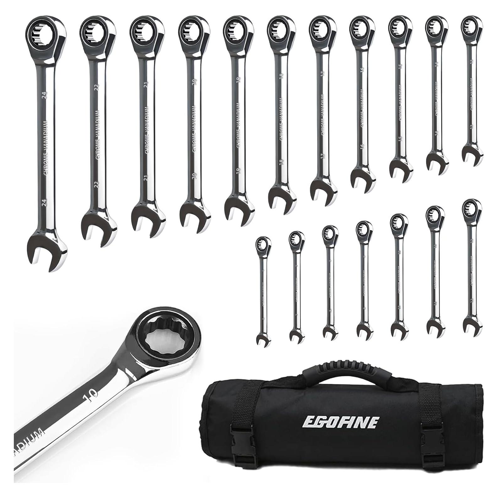 Juego de Llaves de Carraca 18 Piezas Egofine 6-24 mm Acero